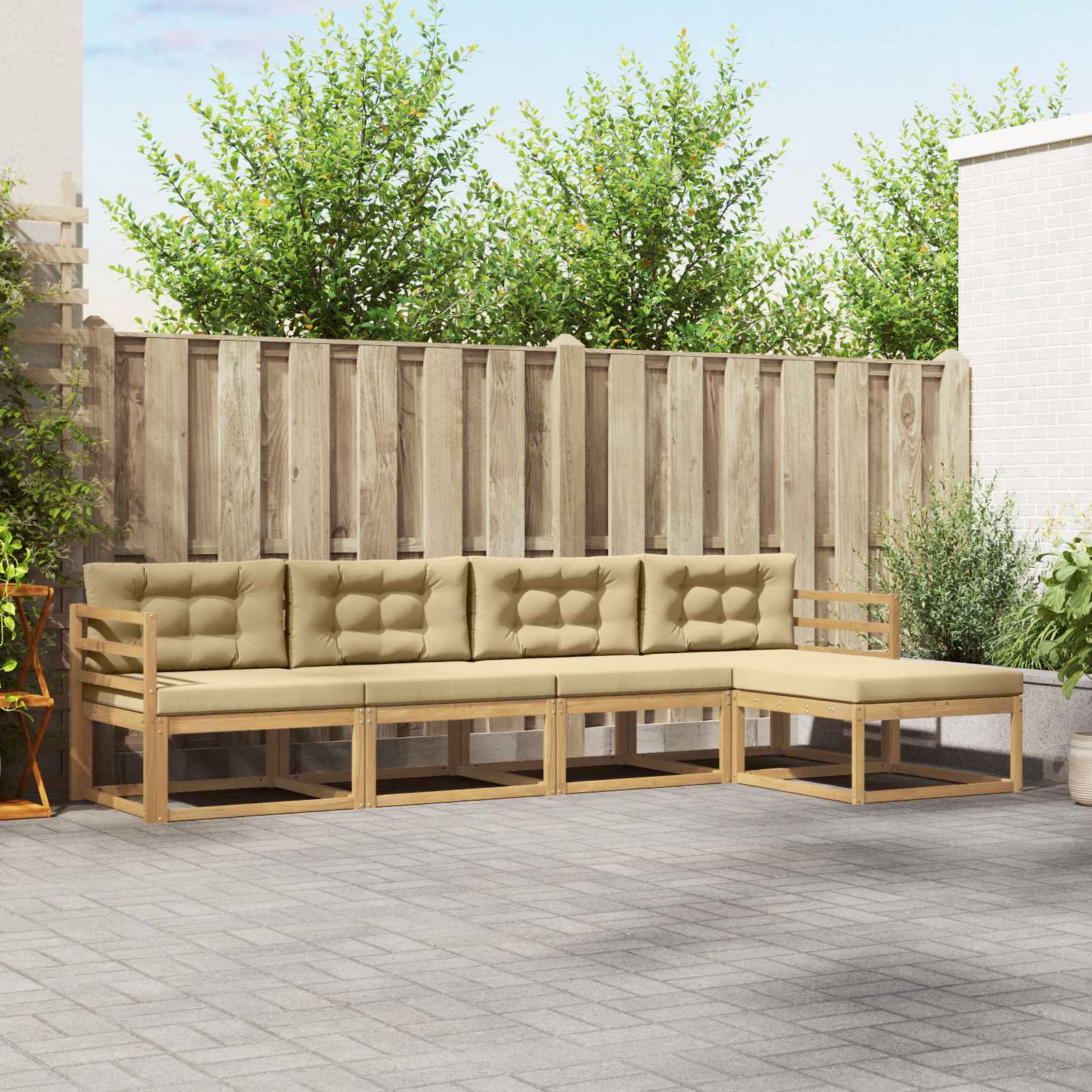 Outdoor-Sofagarnitur 4 stk. Weiß und Beige Polyester