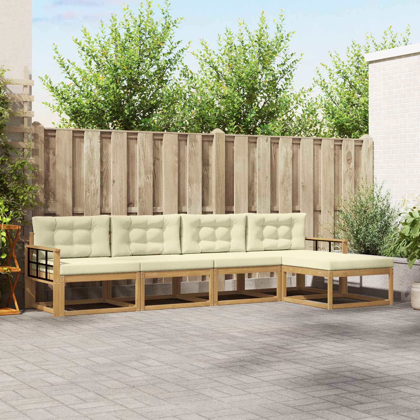 Outdoor-Sofagarnitur 4 stk. Weiß und Creme Polyester