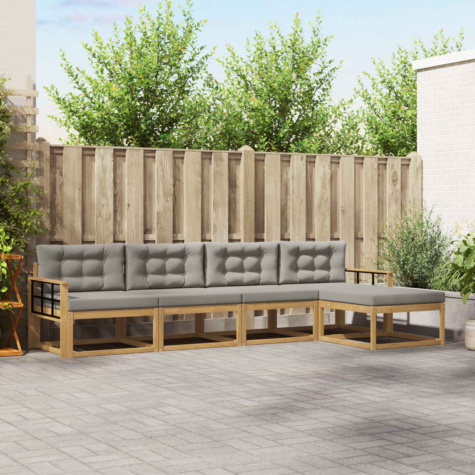 Outdoor-Sofagarnitur 4 stk. Weiß und Hellgrau Polyester