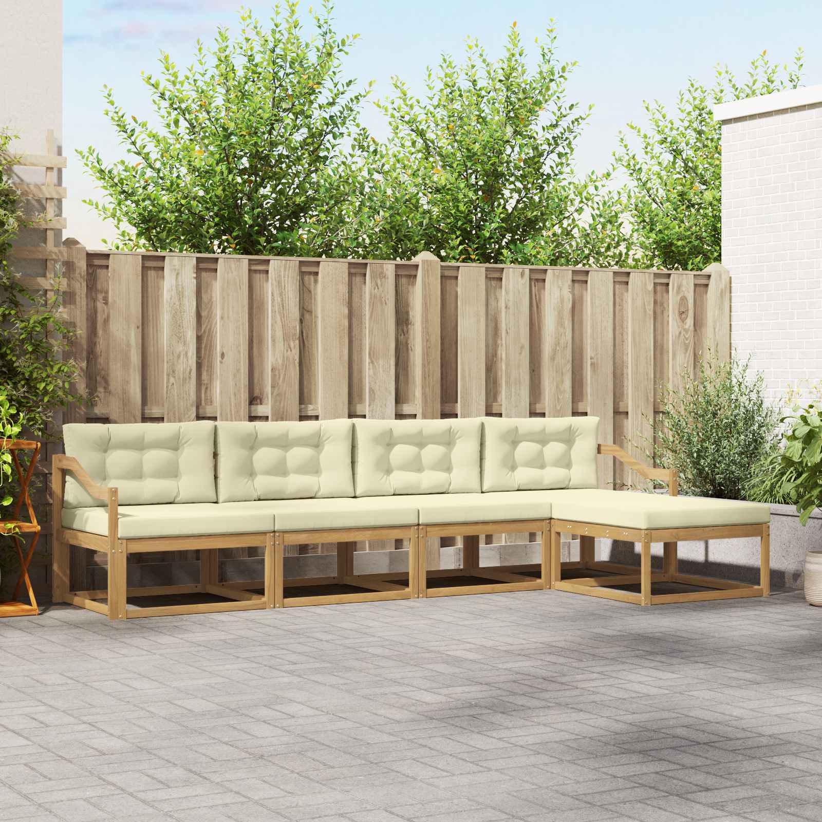 Outdoor-Sofagarnitur 4 stk. Weiß und Creme Polyester