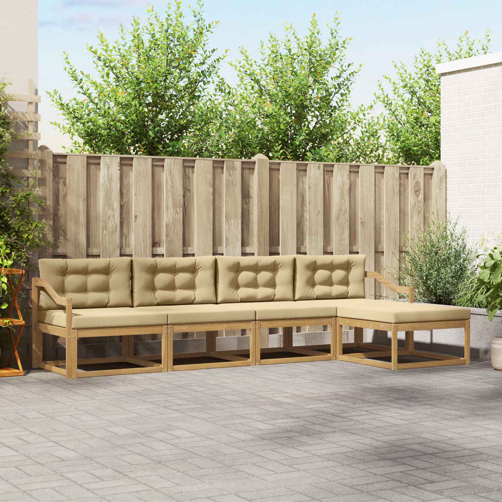 Outdoor-Sofagarnitur 4 stk. Weiß und Beige Polyester