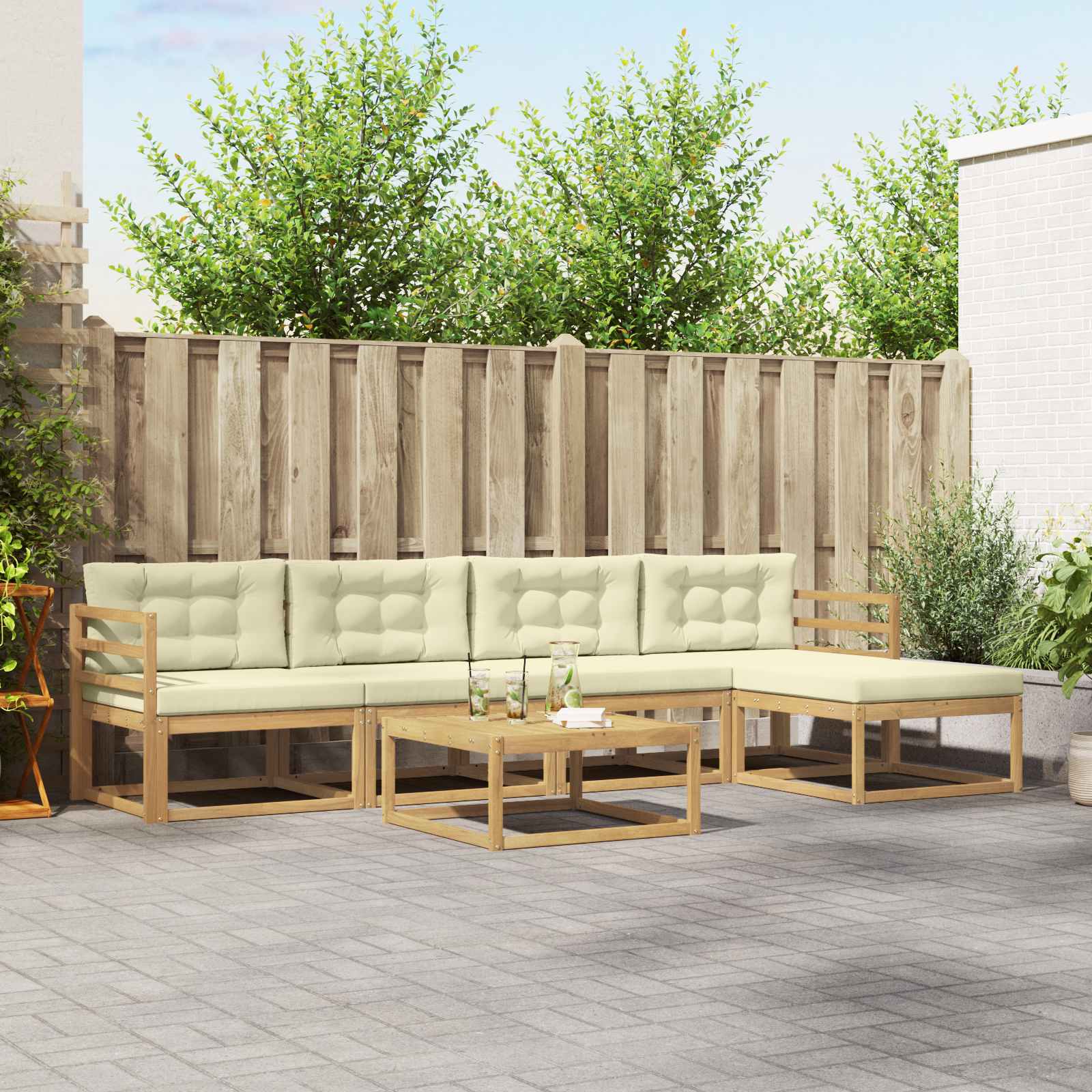 Outdoor-Sofagarnitur 6 stk. Weiß und Creme Polyester