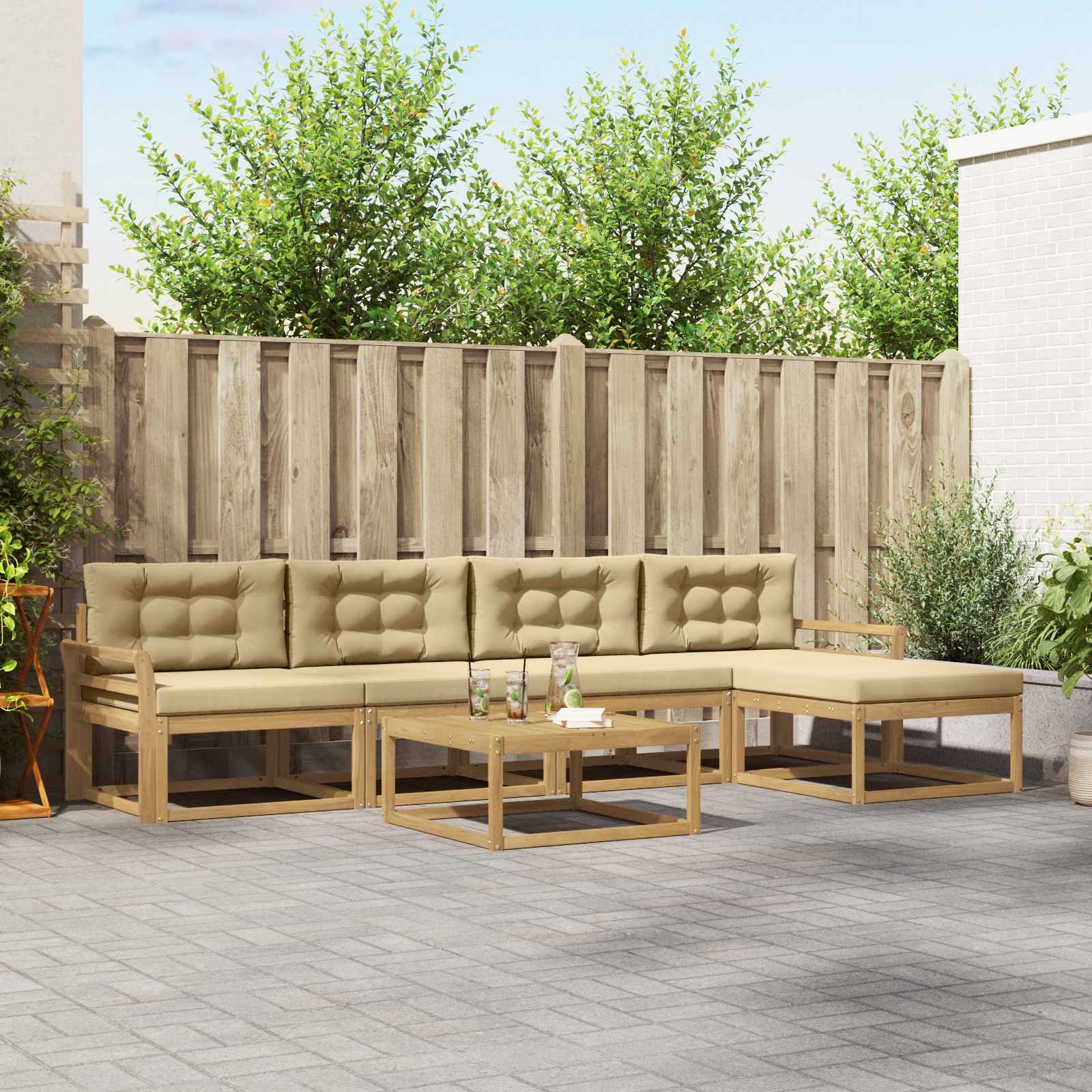 Outdoor-Sofagarnitur 6 stk. Weiß und Beige Polyester