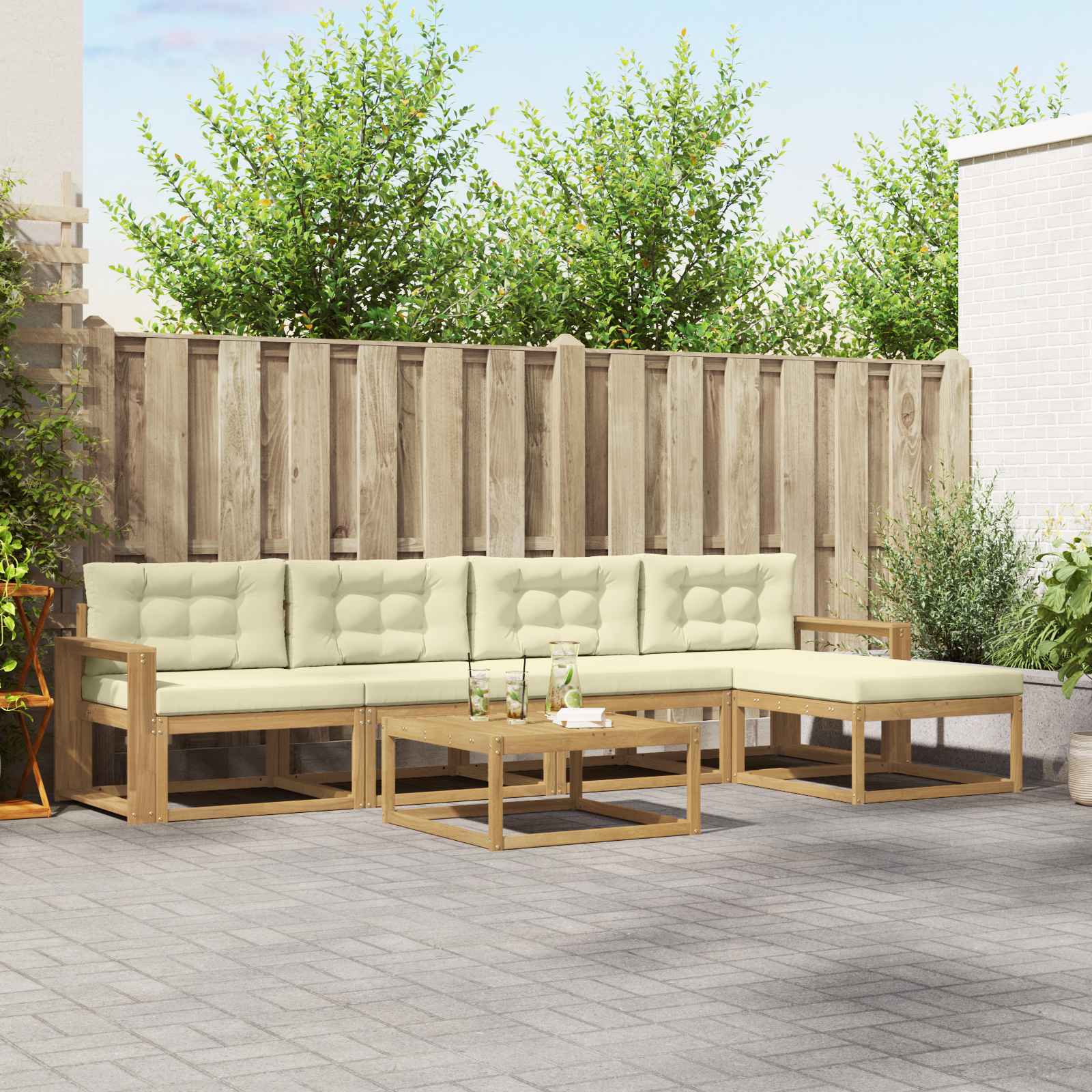 Outdoor-Sofagarnitur 6 stk. Weiß und Creme Polyester