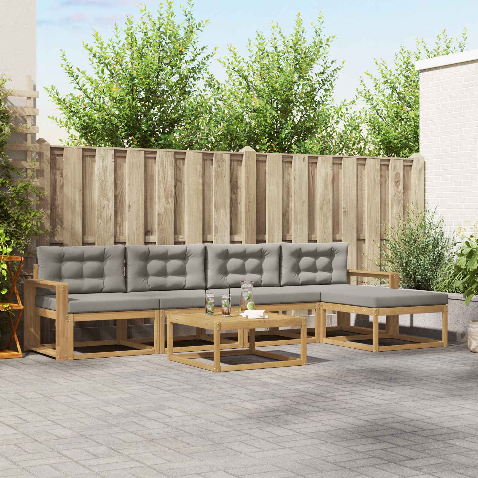 Outdoor-Sofagarnitur 6 stk. Weiß und Hellgrau Polyester