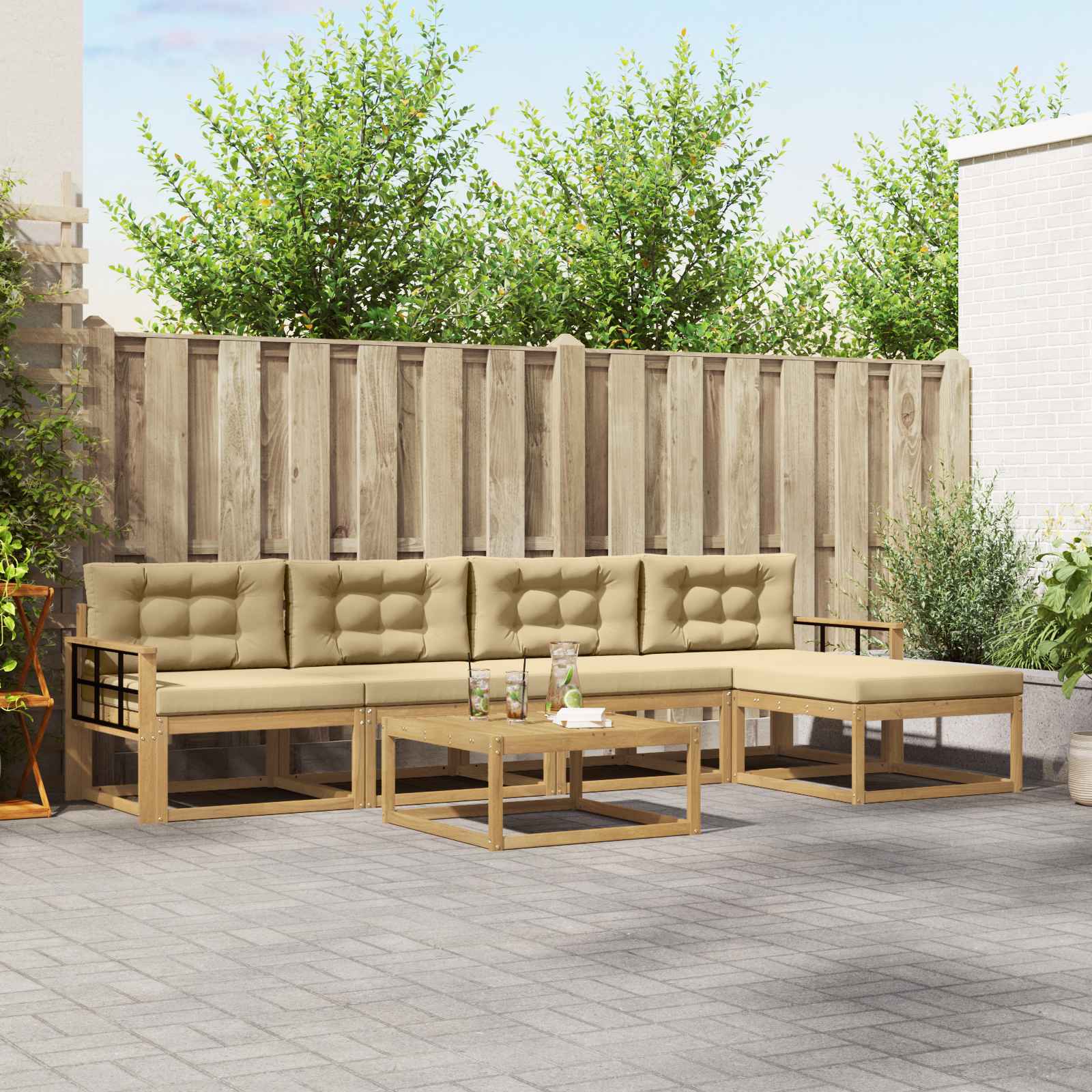 Outdoor-Sofagarnitur 6 stk. Weiß und Beige Polyester