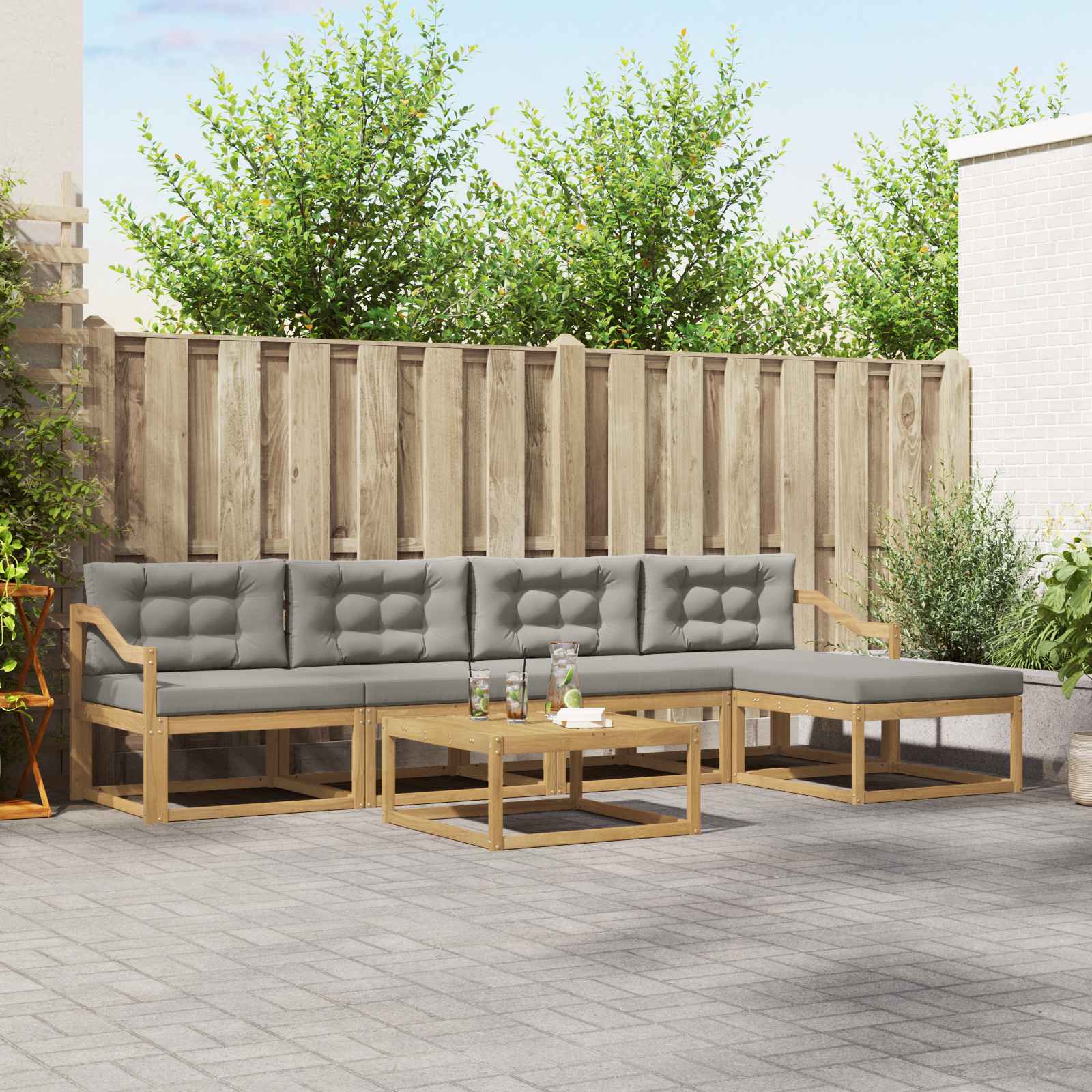 Outdoor-Sofagarnitur 6 stk. Weiß und Hellgrau Polyester