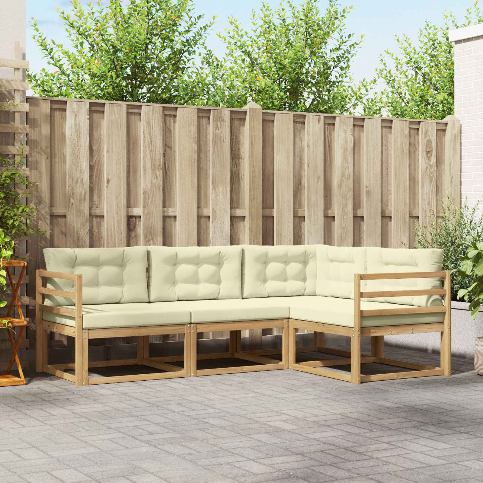Outdoor-Sofagarnitur 3 stk. Weiß und Creme Polyester