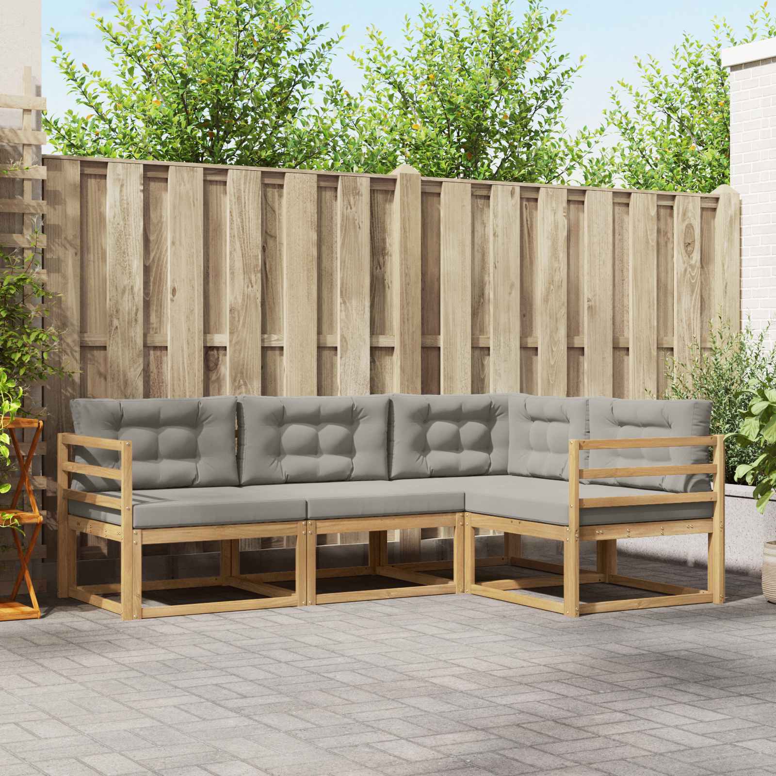 Outdoor-Sofagarnitur 3 stk. Weiß und Hellgrau Polyester