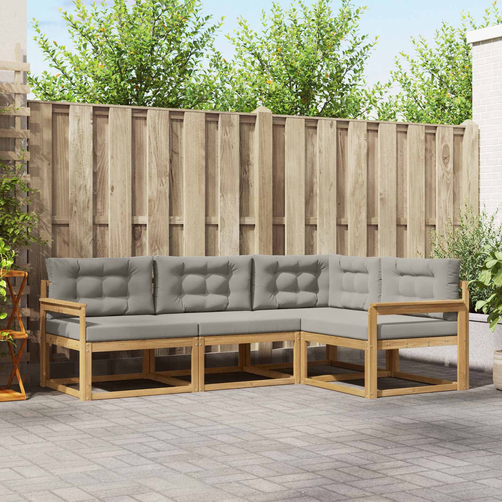 Outdoor-Sofagarnitur 3 stk. Weiß und Hellgrau Polyester