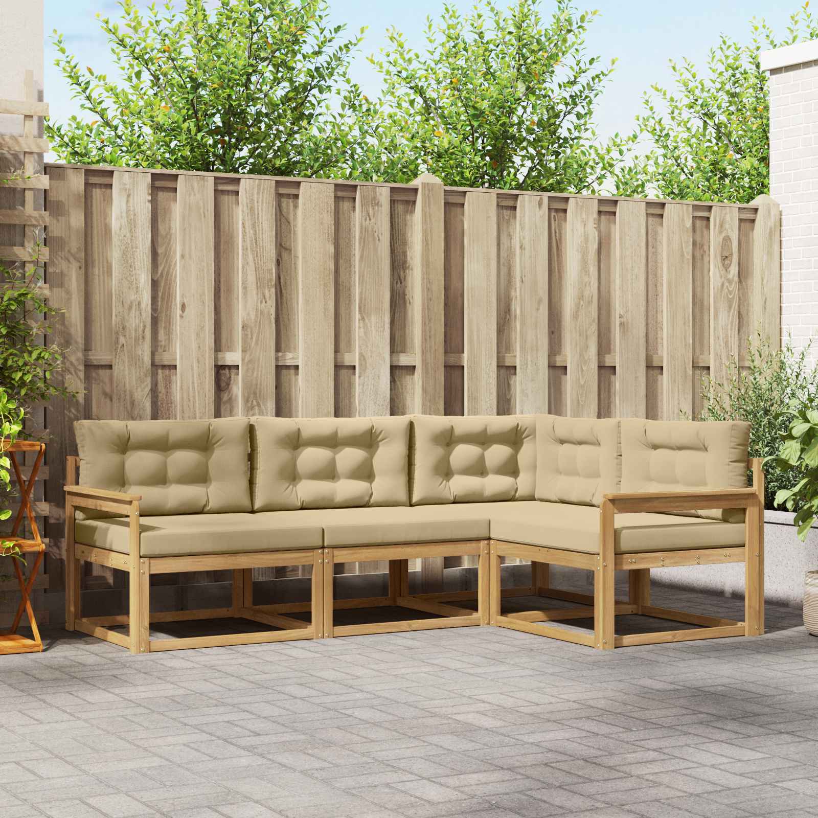 Outdoor-Sofagarnitur 3 stk. Weiß und Beige Polyester