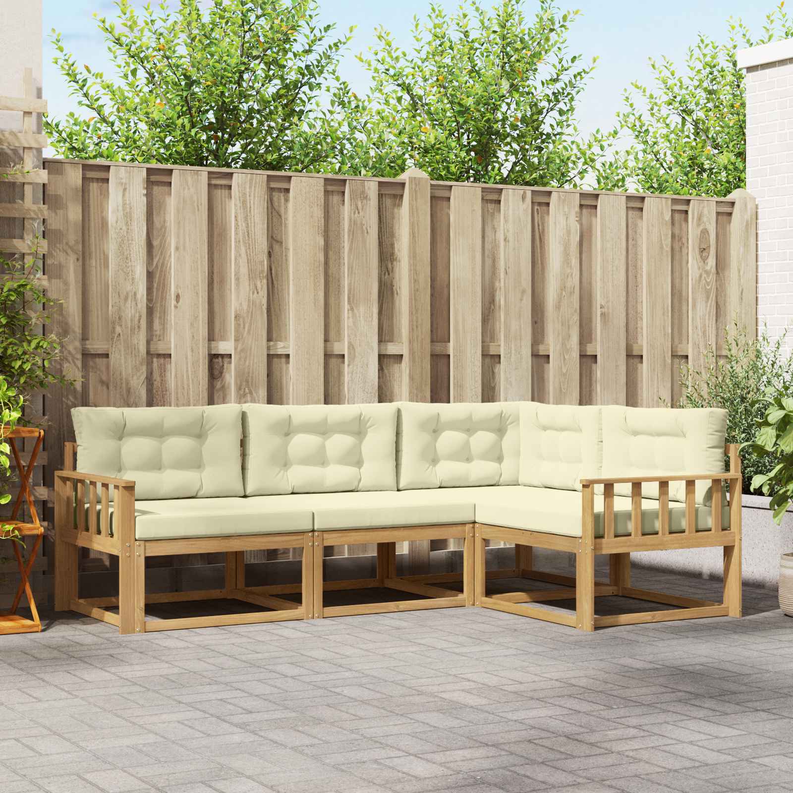 Outdoor-Sofagarnitur 3 stk. Weiß und Creme Polyester