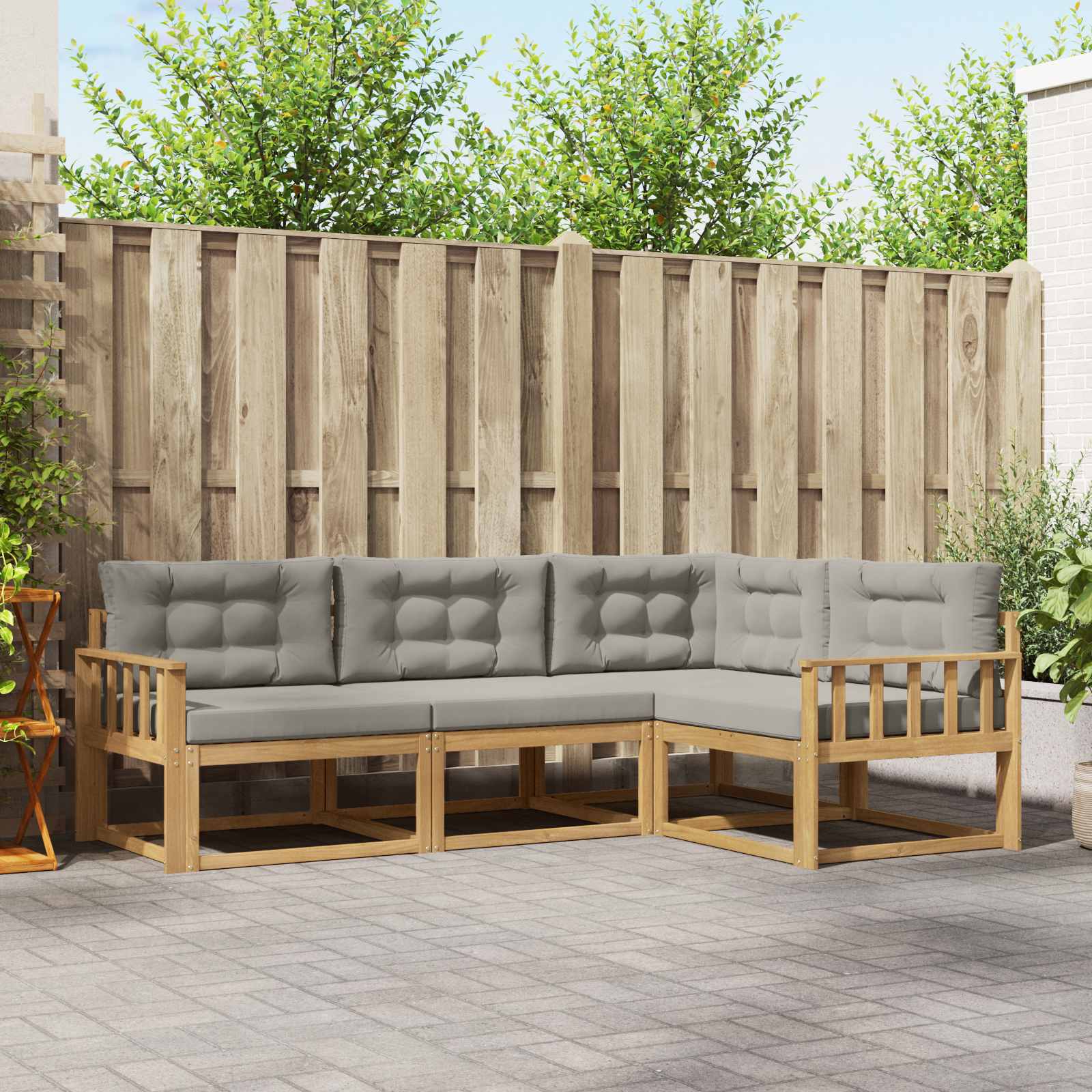 Outdoor-Sofagarnitur 3 stk. Weiß und Hellgrau Polyester
