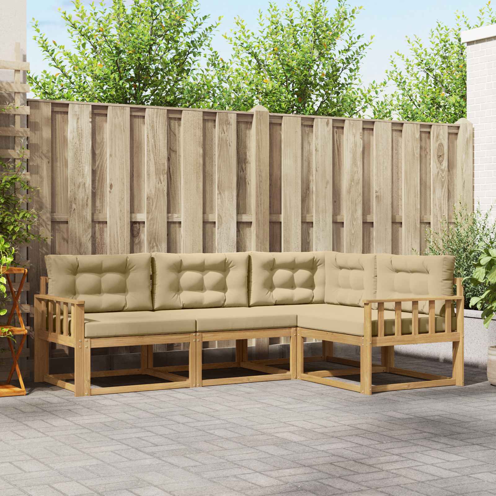 Outdoor-Sofagarnitur 3 stk. Weiß und Beige Polyester