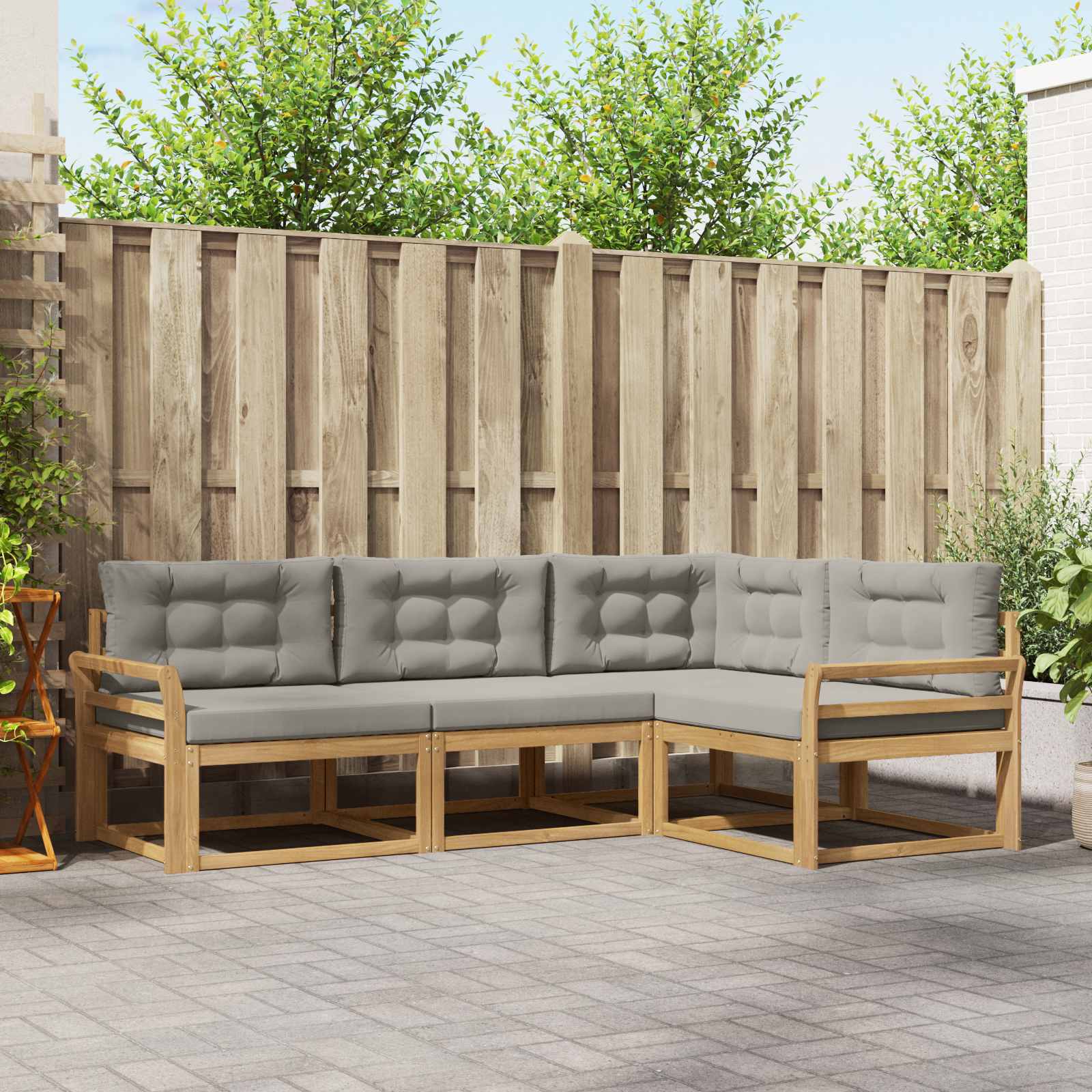 Outdoor-Sofagarnitur 3 stk. Weiß und Hellgrau Polyester