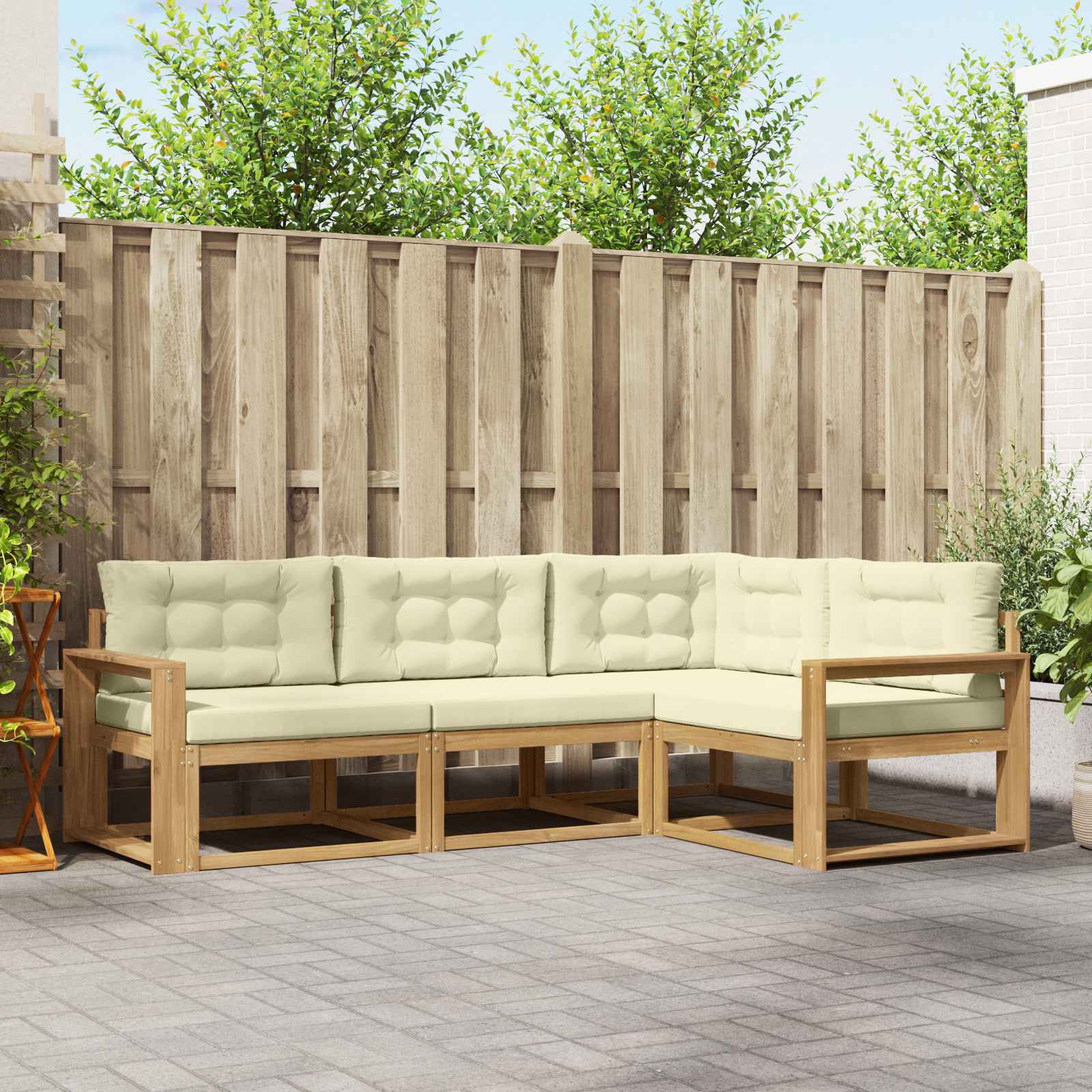 Outdoor-Sofagarnitur 3 stk. Weiß und Creme Polyester