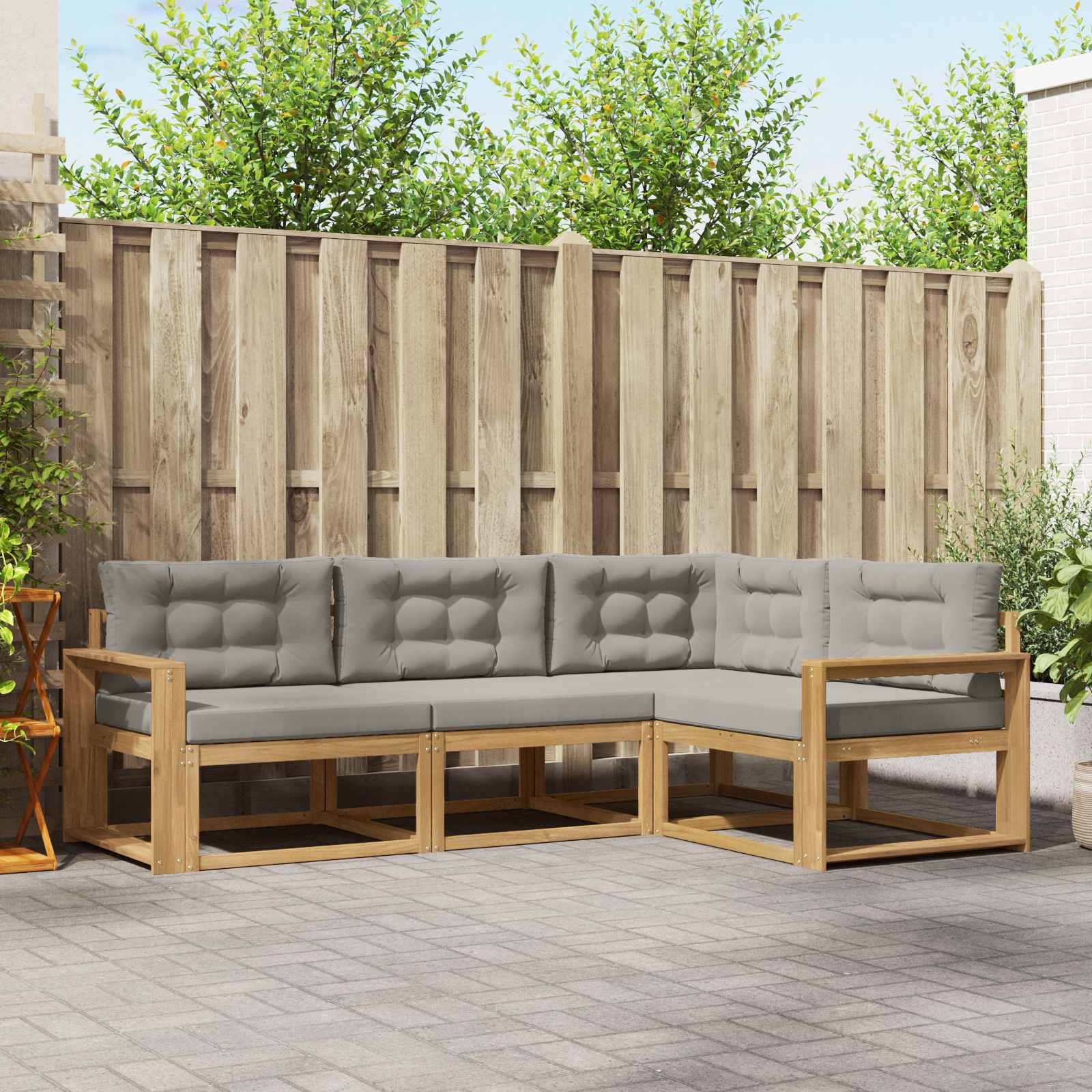 Outdoor-Sofagarnitur 3 stk. Weiß und Hellgrau Polyester