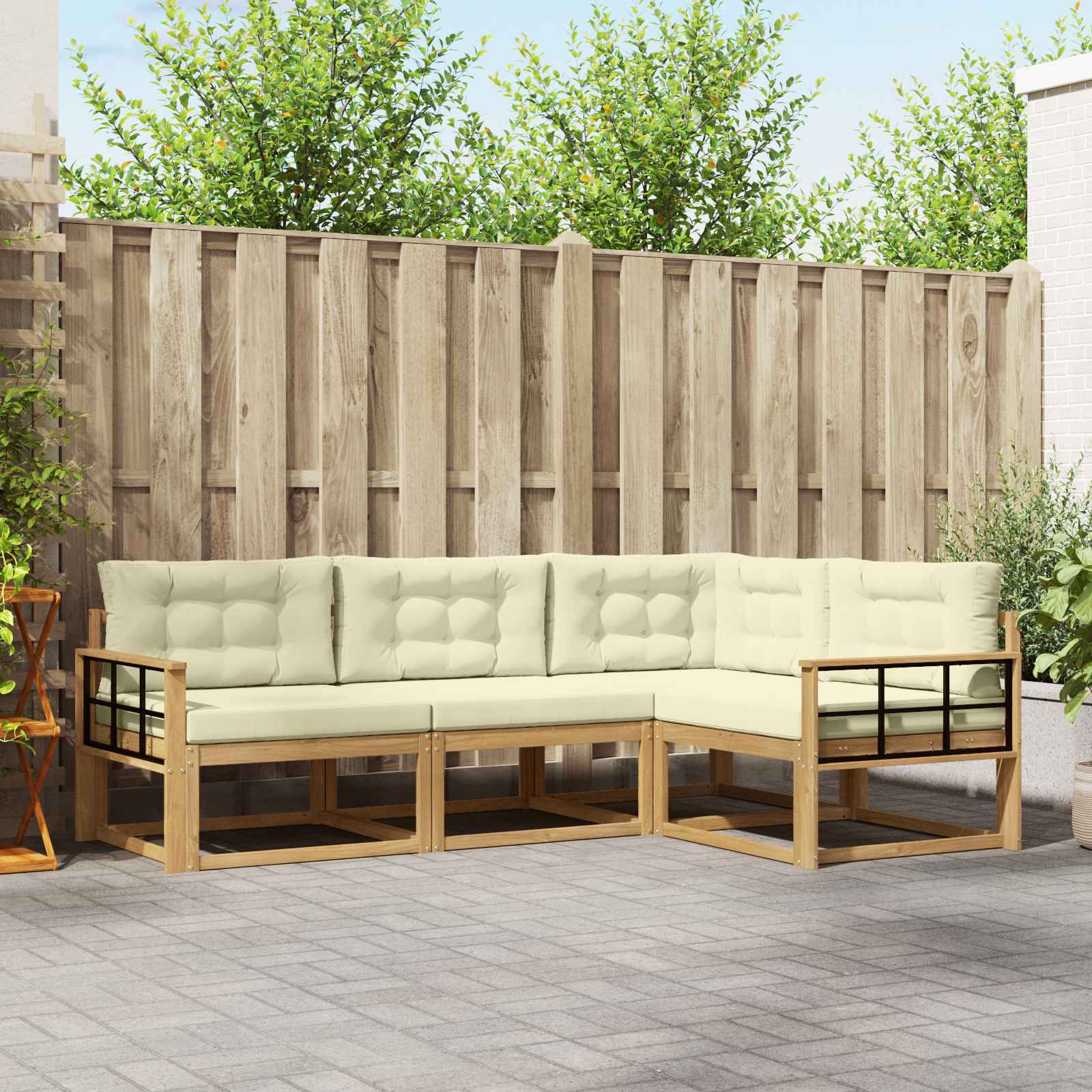 Outdoor-Sofagarnitur 3 stk. Weiß und Creme Polyester