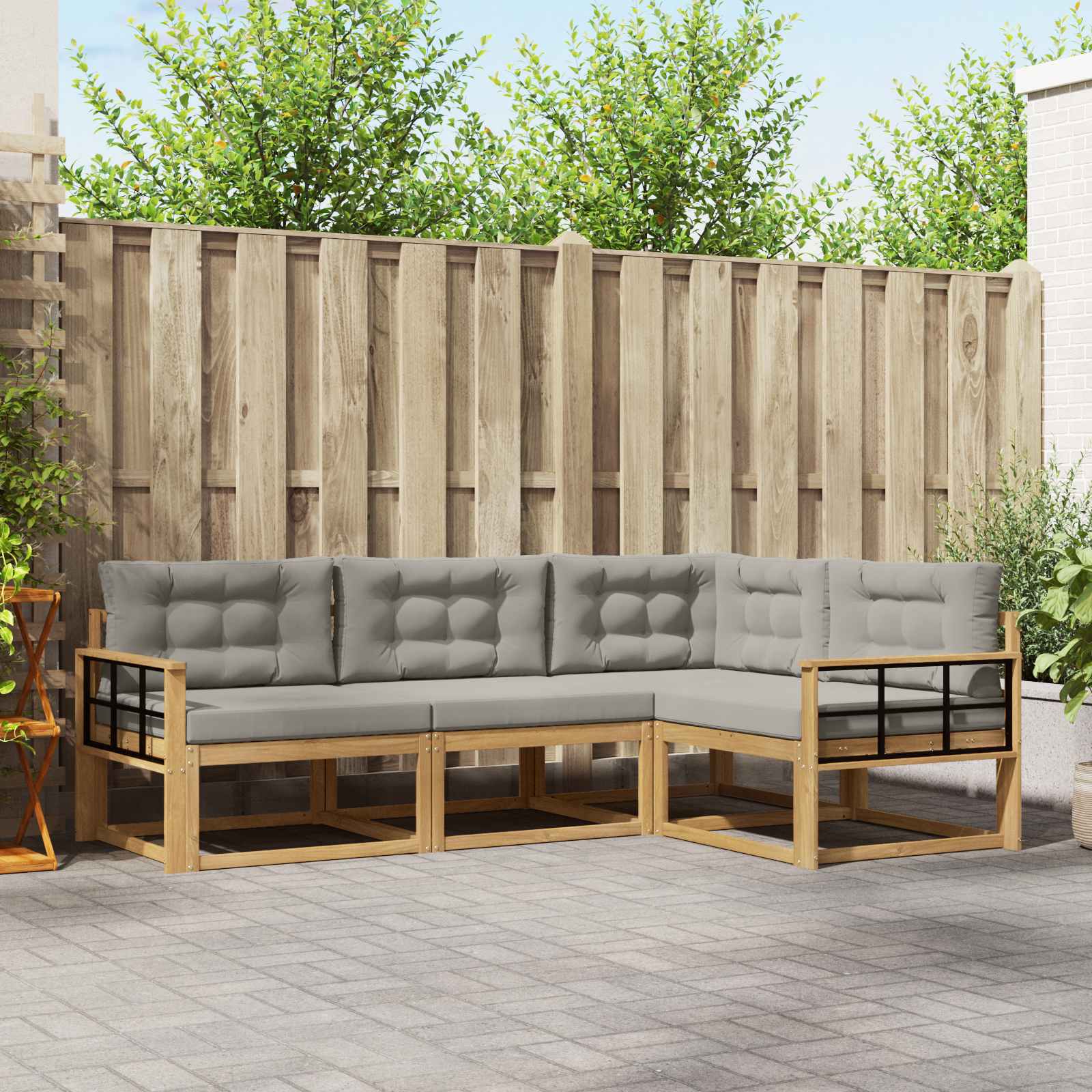 Outdoor-Sofagarnitur 3 stk. Weiß und Hellgrau Polyester
