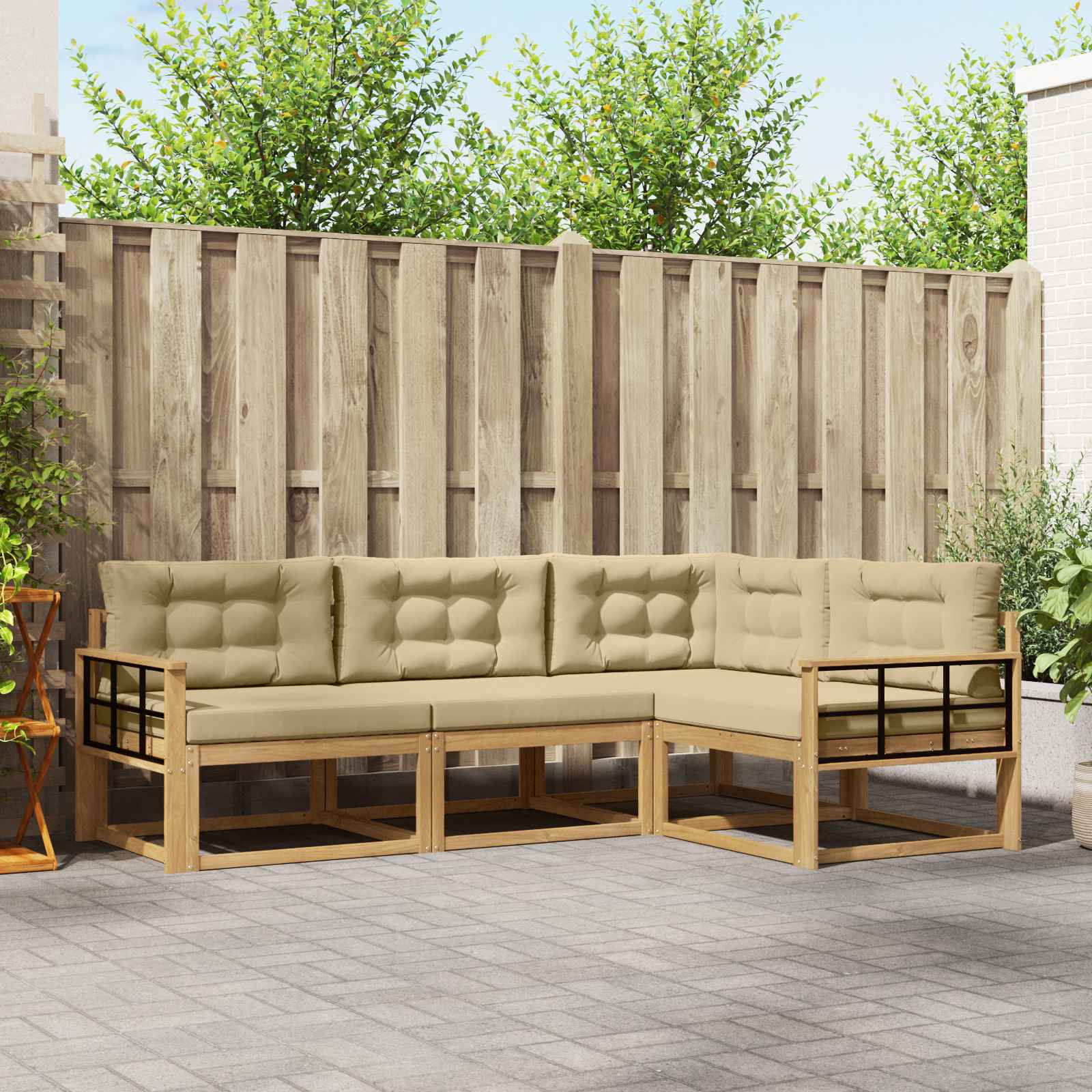 Outdoor-Sofagarnitur 3 stk. Weiß und Beige Polyester