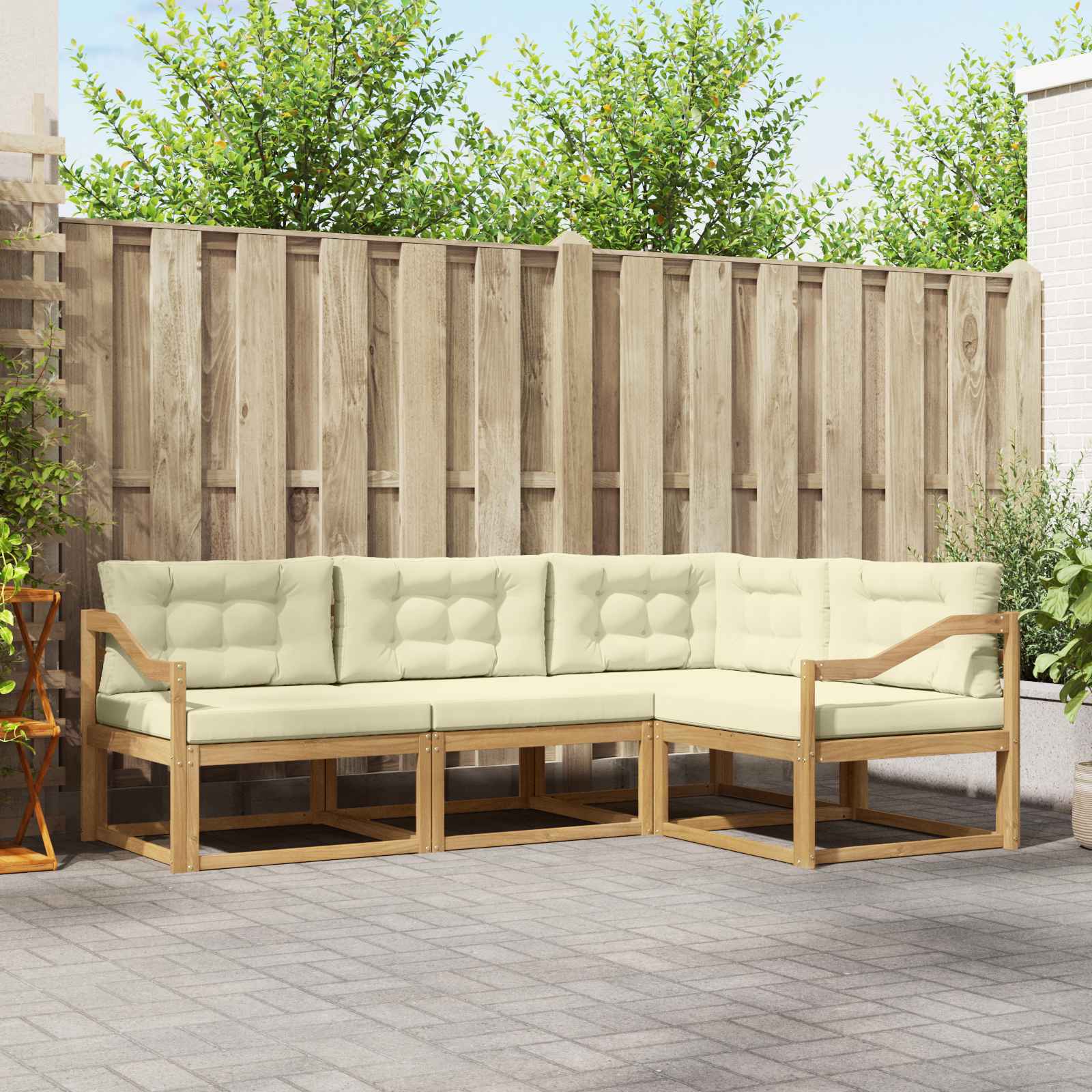 Outdoor-Sofagarnitur 3 stk. Weiß und Creme Polyester