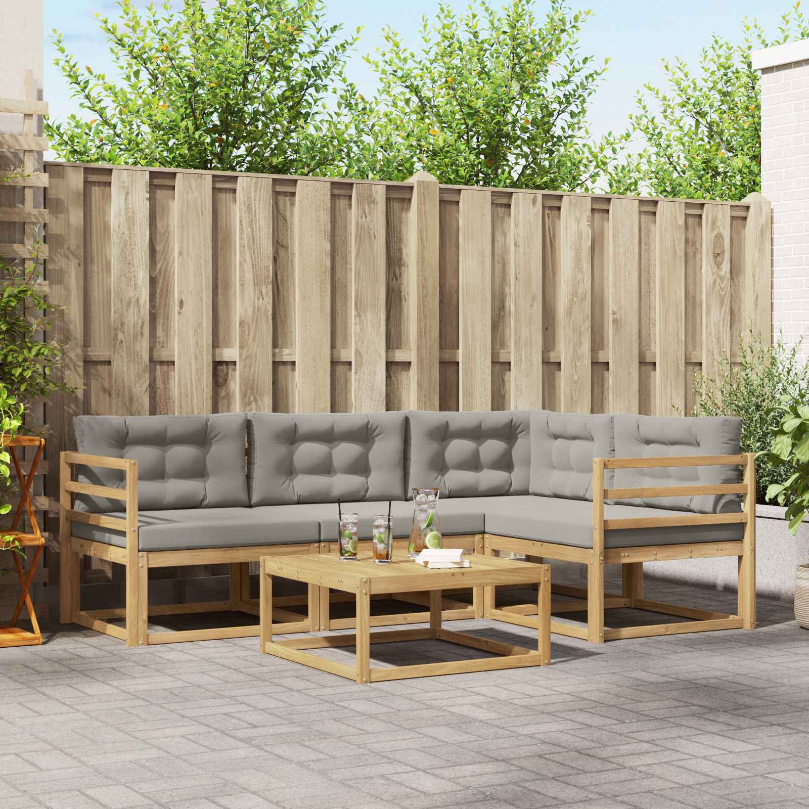 Outdoor-Sofagarnitur 5 stk. Weiß und Hellgrau Polyester