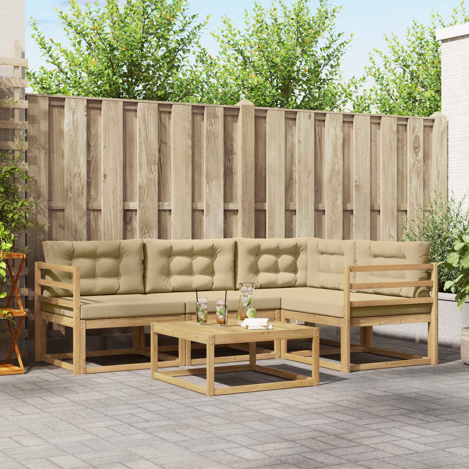 Outdoor-Sofagarnitur 5 stk. Weiß und Beige Polyester