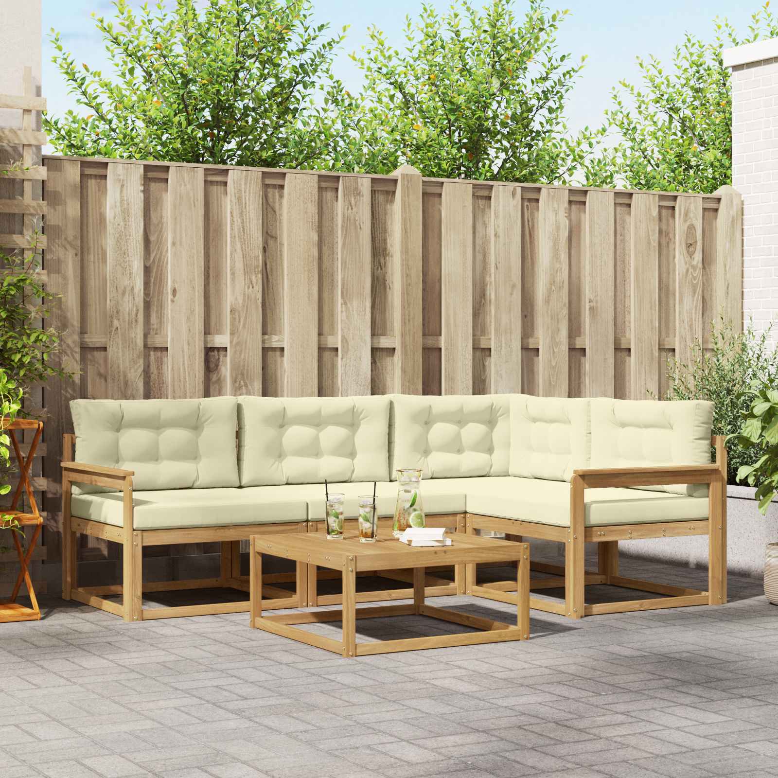 Outdoor-Sofagarnitur 5 stk. Weiß und Creme Polyester