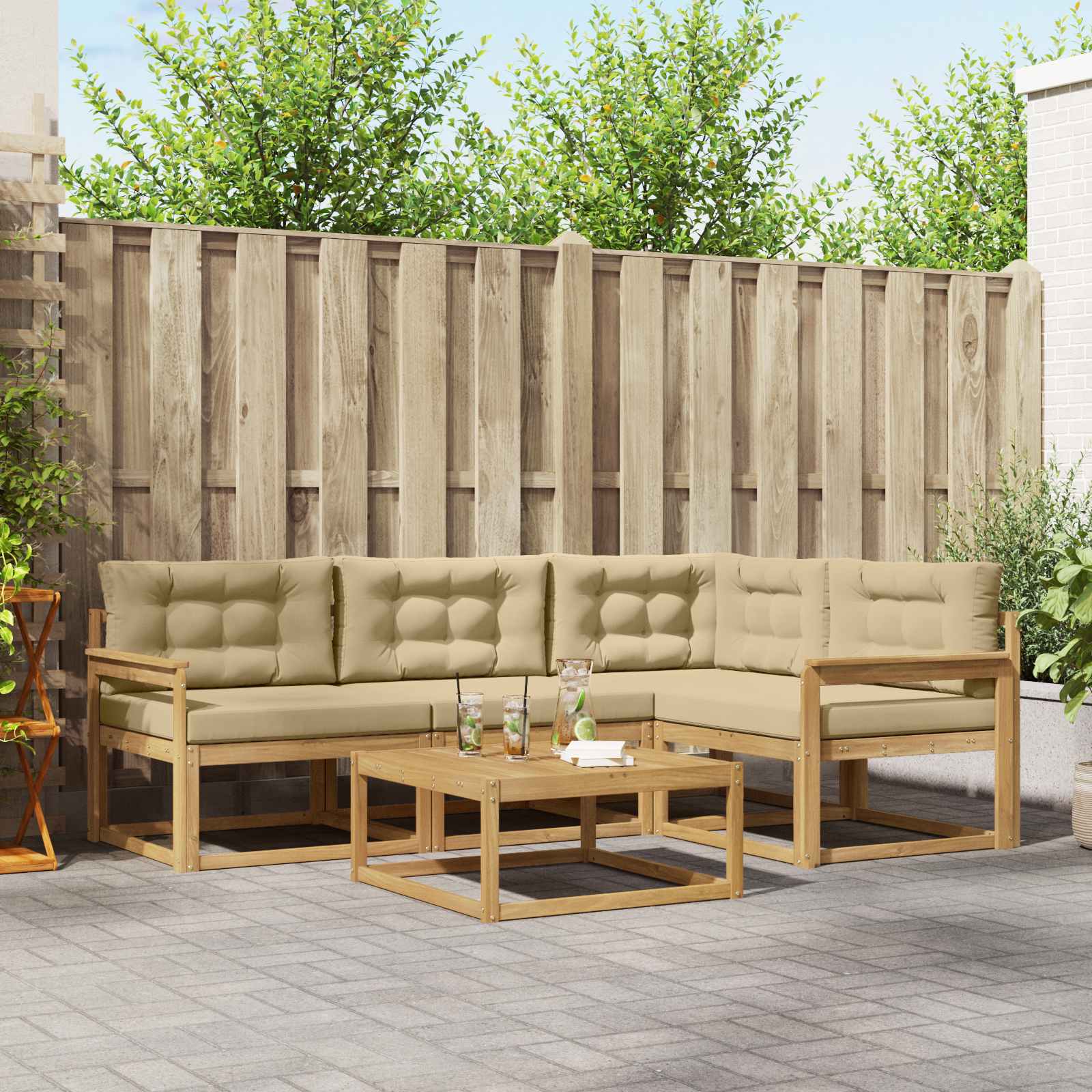 Outdoor-Sofagarnitur 5 stk. Weiß und Beige Polyester
