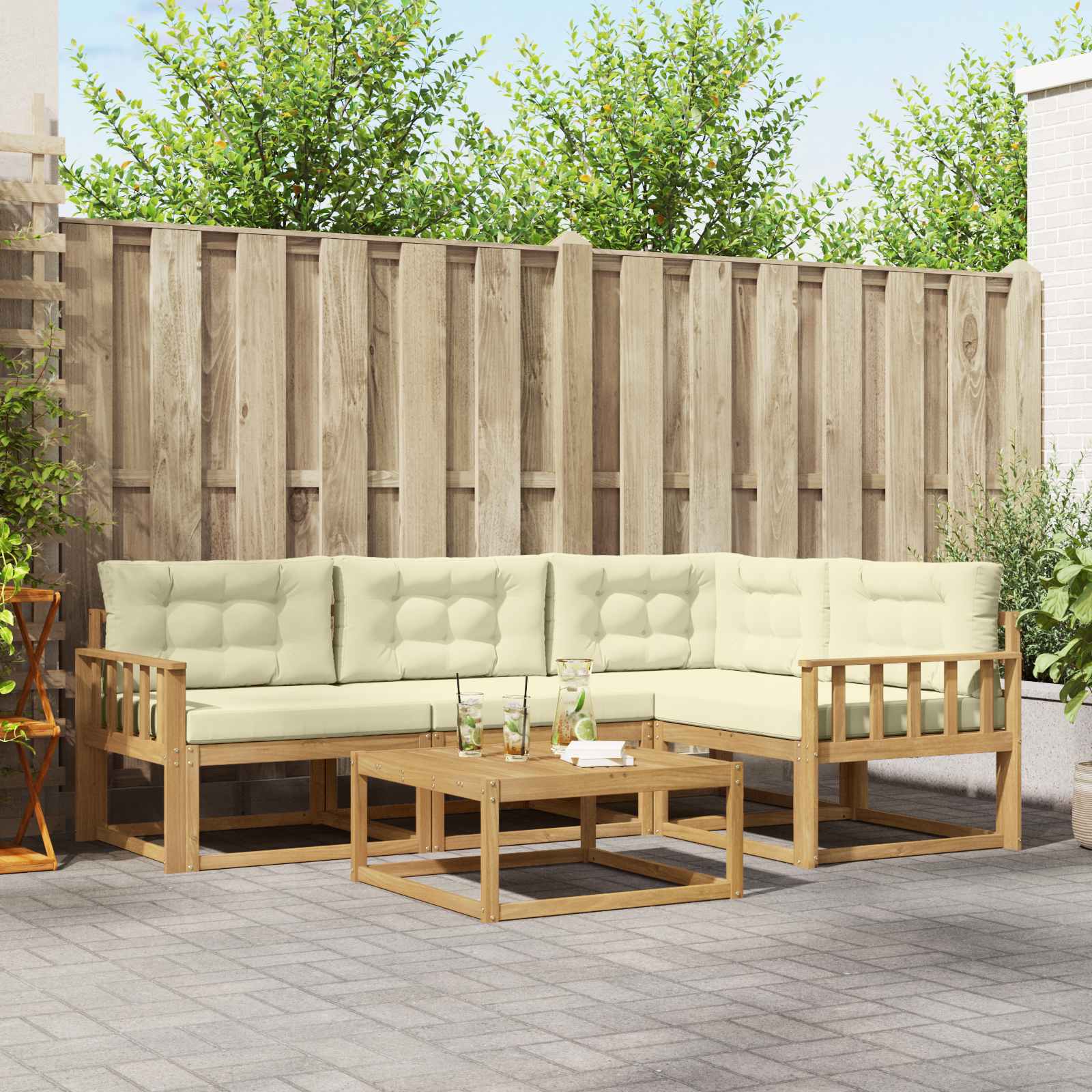 Outdoor-Sofagarnitur 5 stk. Weiß und Creme Polyester