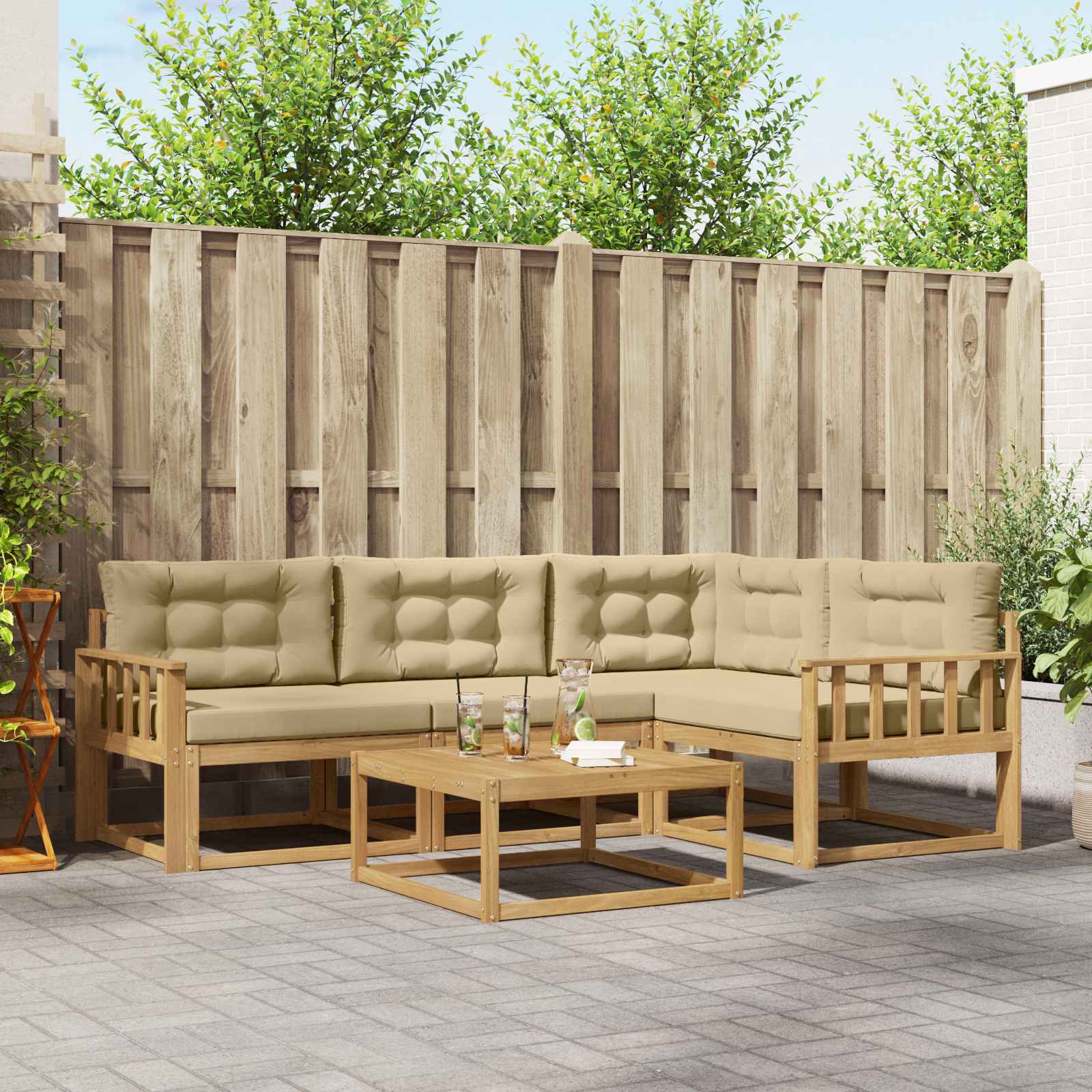 Outdoor-Sofagarnitur 5 stk. Weiß und Beige Polyester
