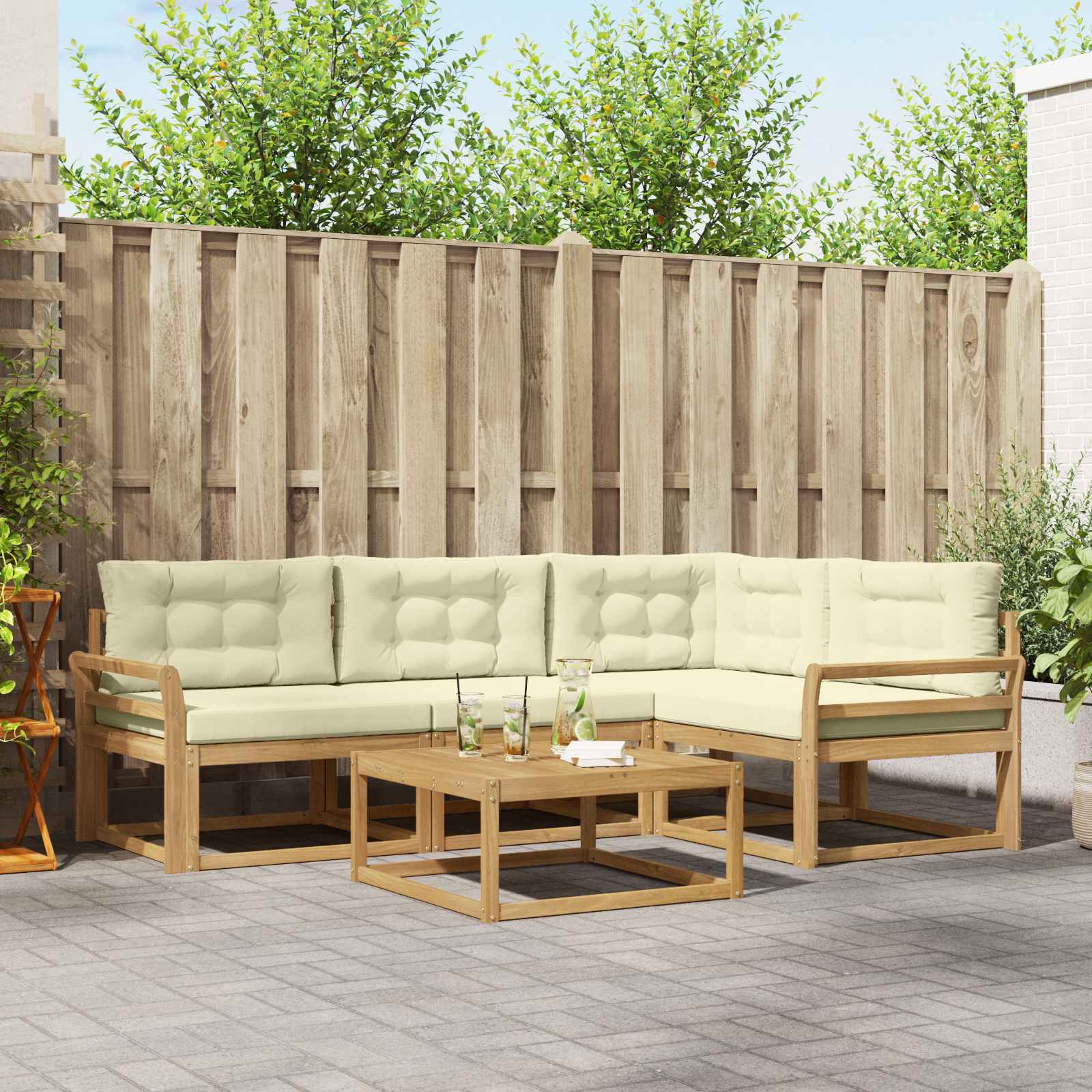 Outdoor-Sofagarnitur 5 stk. Weiß und Creme Polyester
