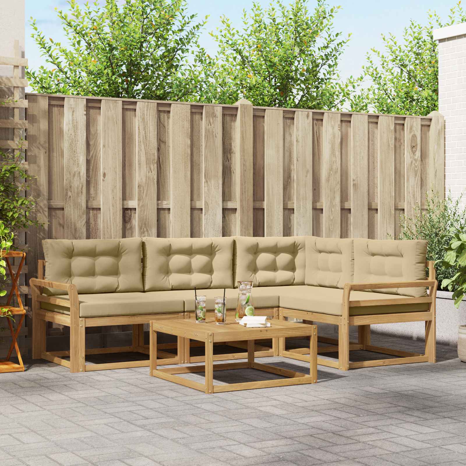 Outdoor-Sofagarnitur 5 stk. Weiß und Beige Polyester