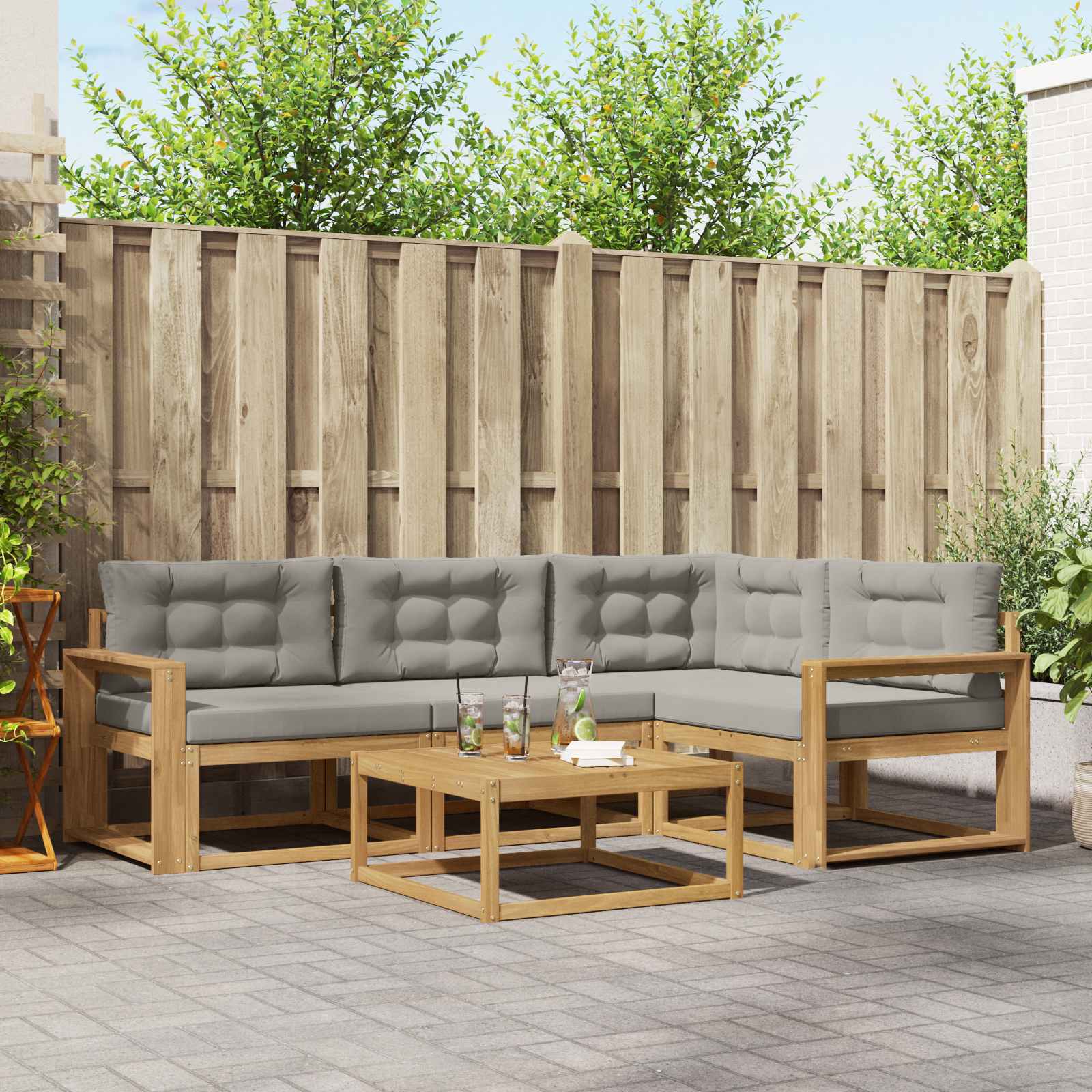 Outdoor-Sofagarnitur 5 stk. Weiß und Hellgrau Polyester