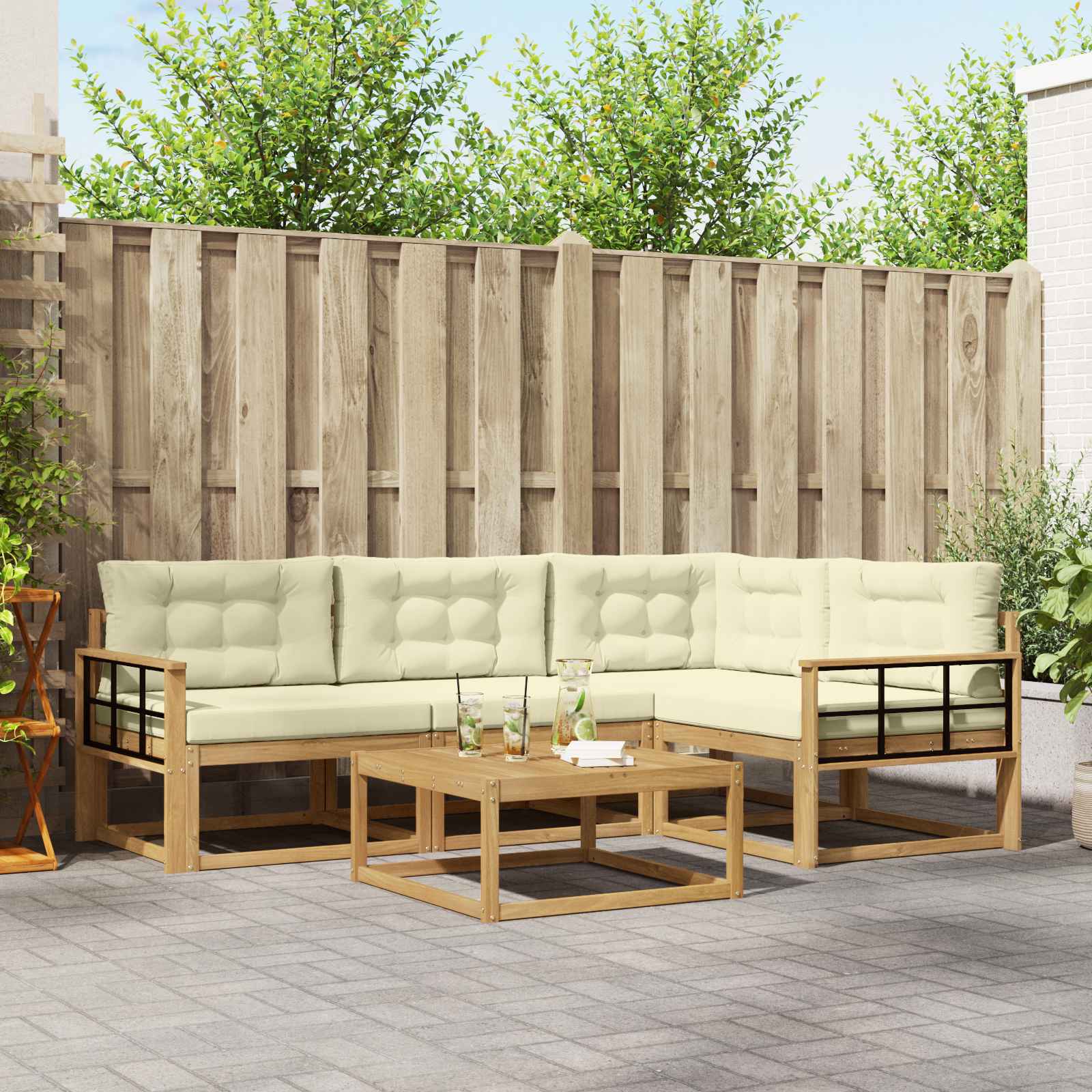 Outdoor-Sofagarnitur 5 stk. Weiß und Creme Polyester