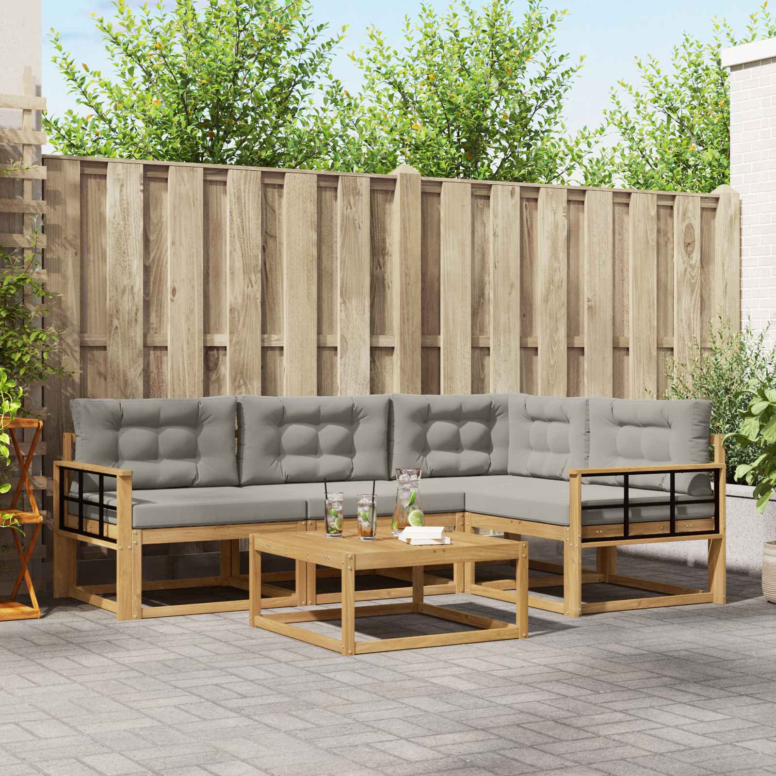 Outdoor-Sofagarnitur 5 stk. Weiß und Hellgrau Polyester