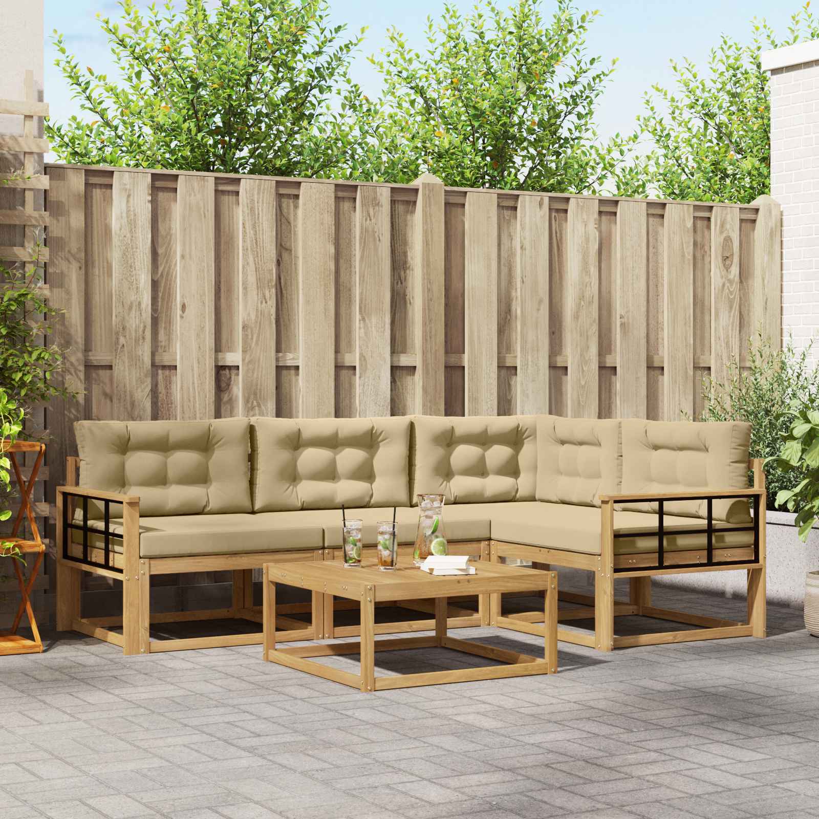 Outdoor-Sofagarnitur 5 stk. Weiß und Beige Polyester