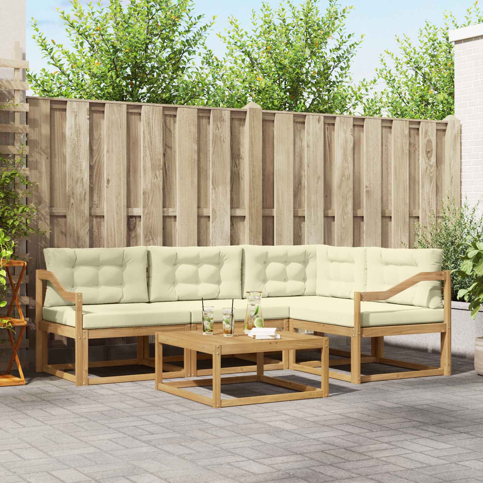 Outdoor-Sofagarnitur 5 stk. Weiß und Creme Polyester
