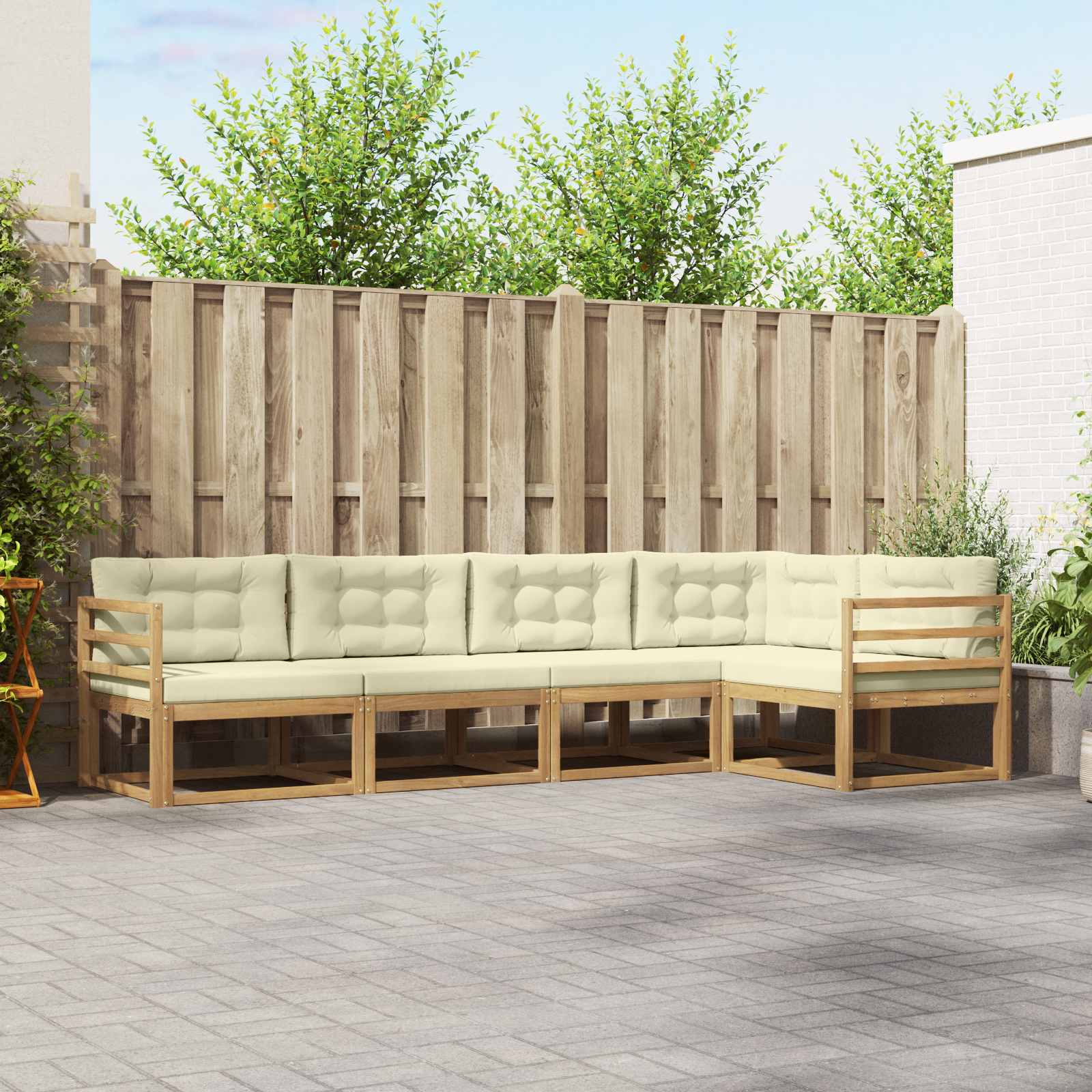 Outdoor-Sofagarnitur 4 stk. Weiß und Creme Polyester