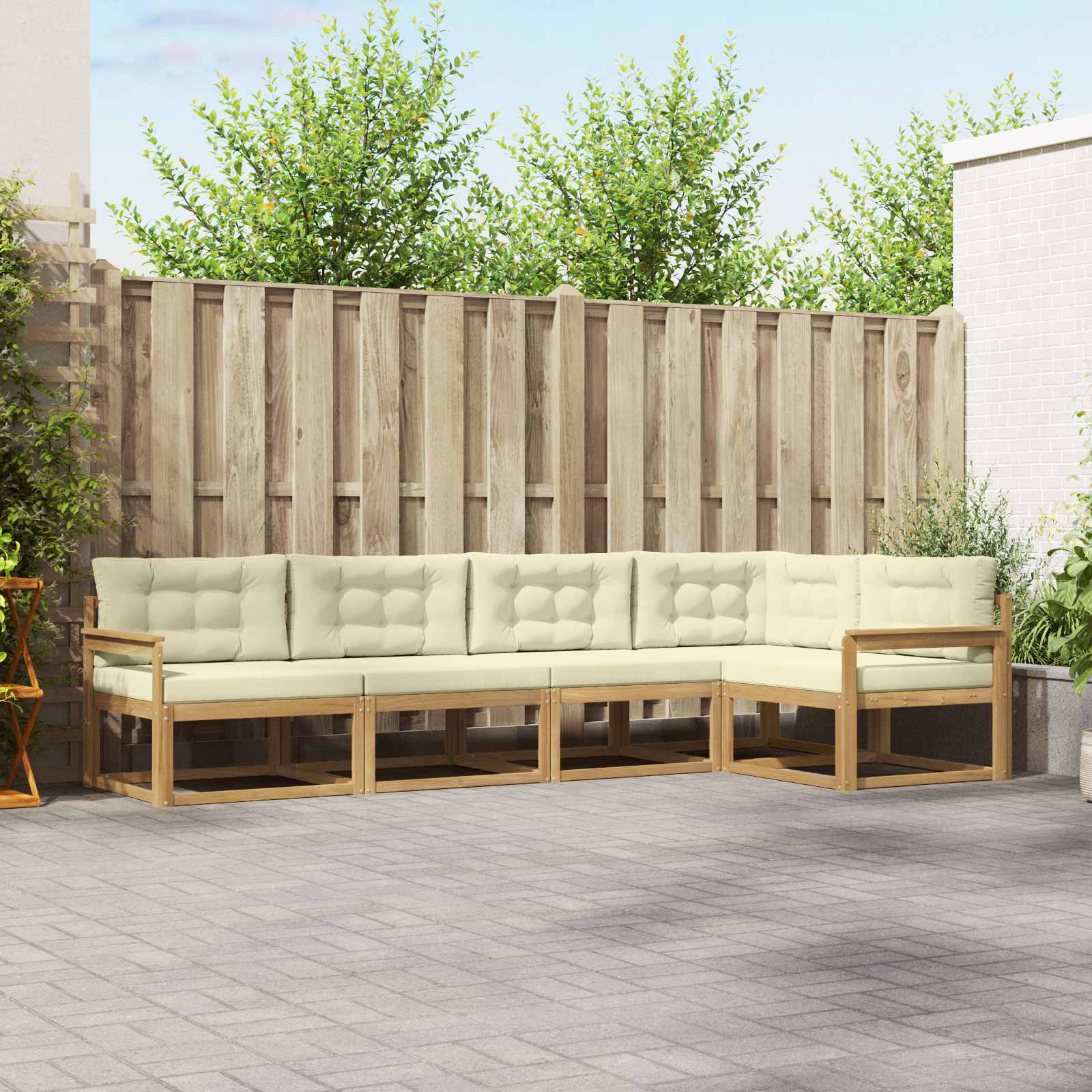 Outdoor-Sofagarnitur 4 stk. Weiß und Creme Polyester