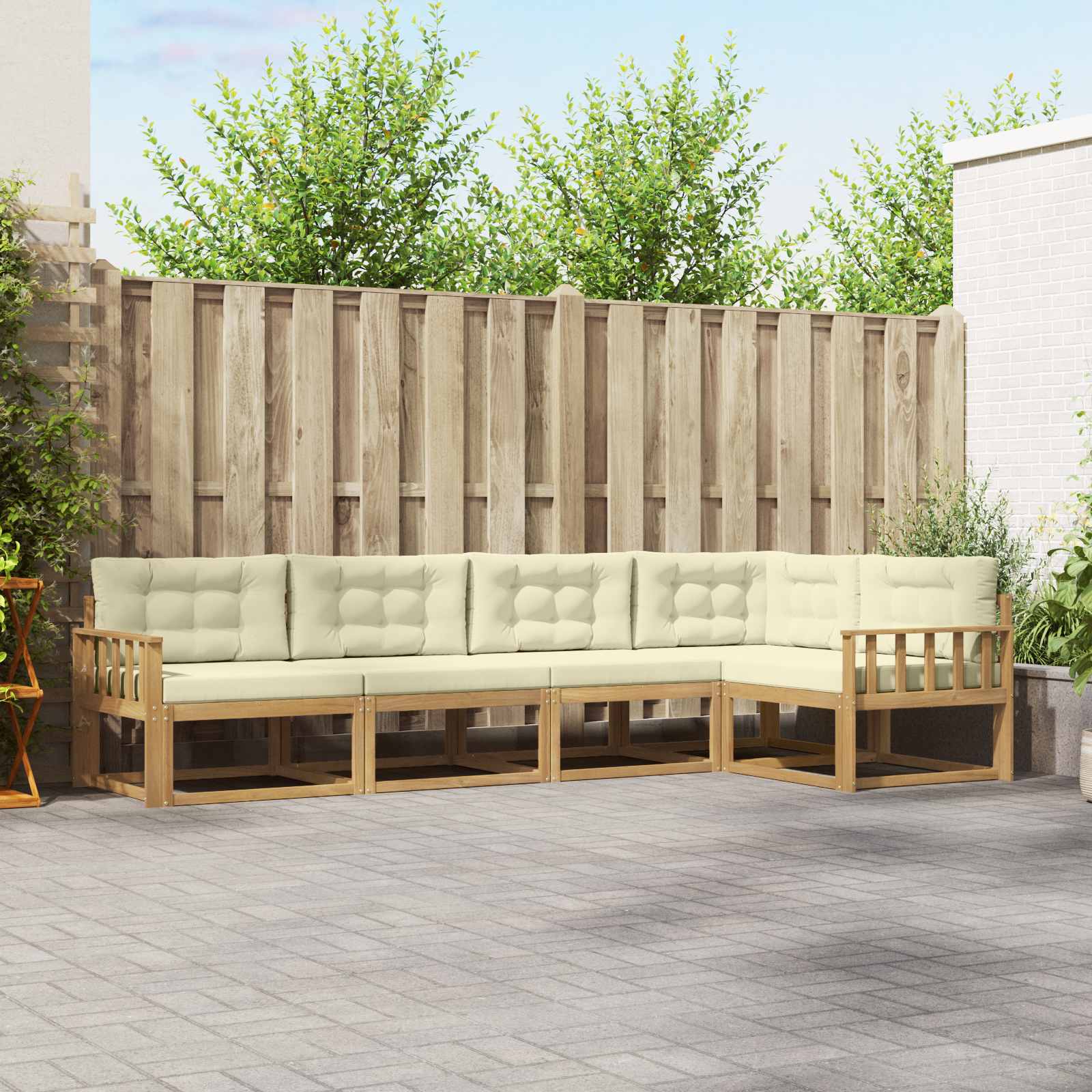 Outdoor-Sofagarnitur 4 stk. Weiß und Creme Polyester