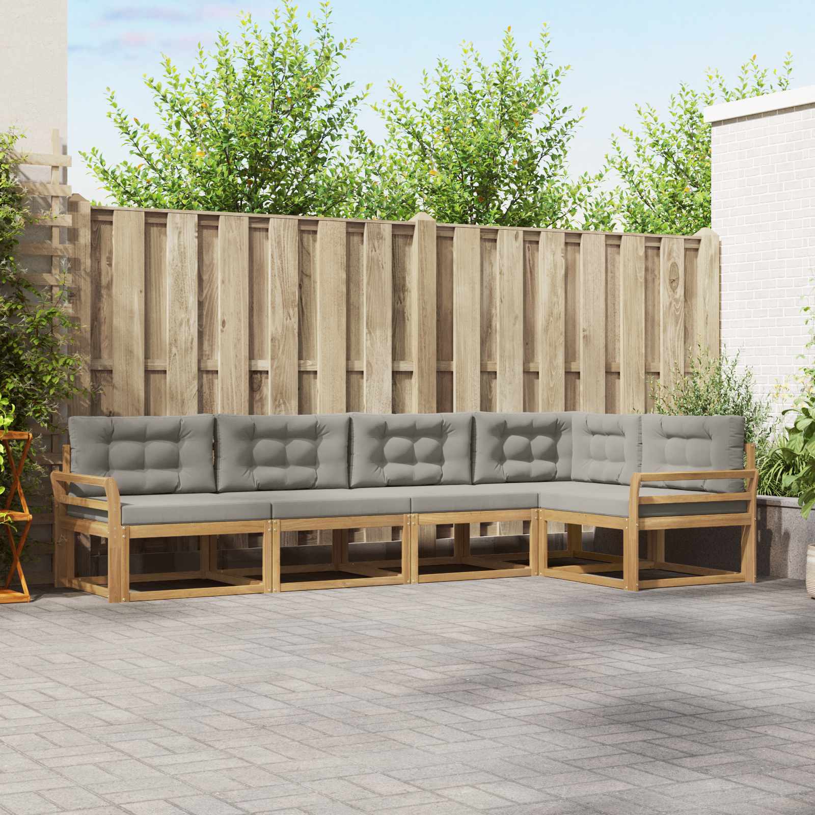 Outdoor-Sofagarnitur 4 stk. Weiß und Hellgrau Polyester