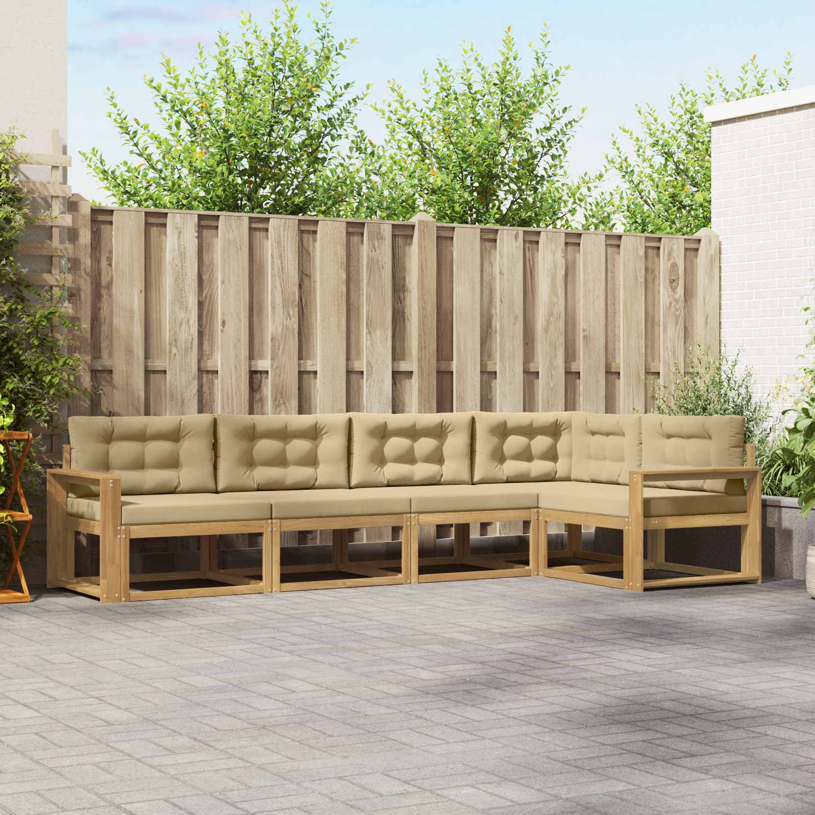 Outdoor-Sofagarnitur 4 stk. Weiß und Beige Polyester