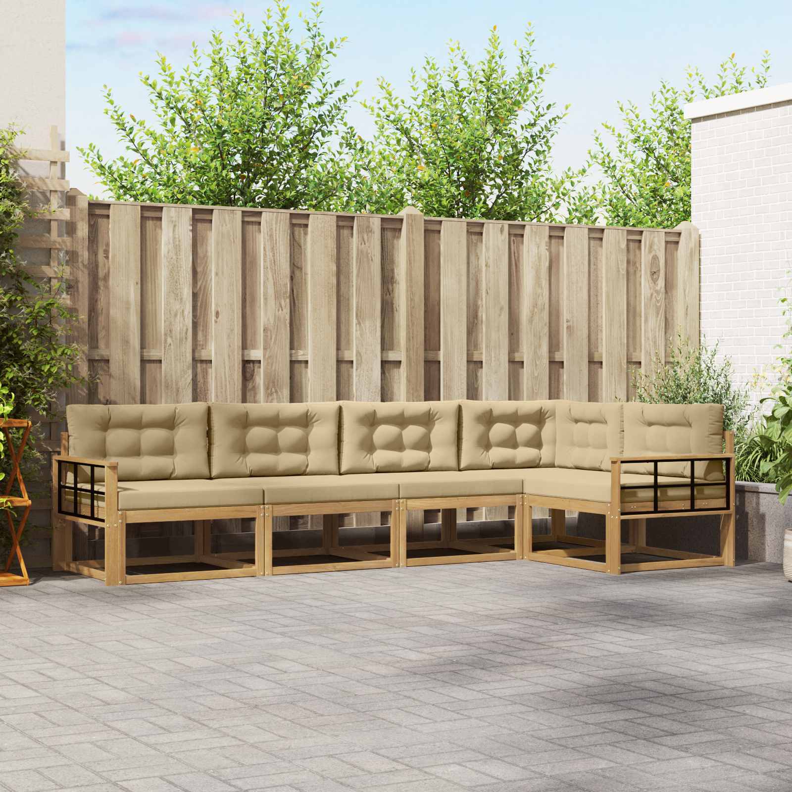 Outdoor-Sofagarnitur 4 stk. Weiß und Beige Polyester