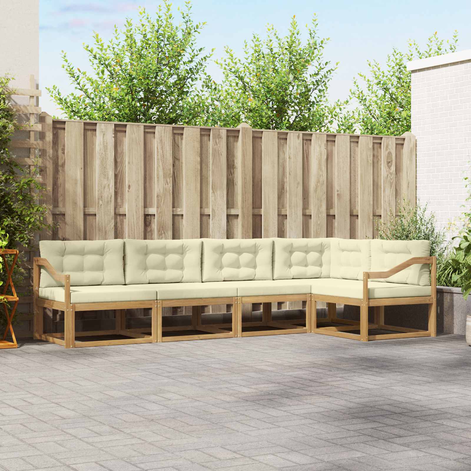 Outdoor-Sofagarnitur 4 stk. Weiß und Creme Polyester