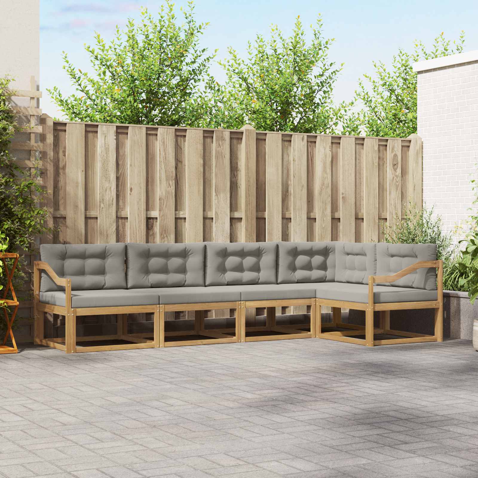 Outdoor-Sofagarnitur 4 stk. Weiß und Hellgrau Polyester