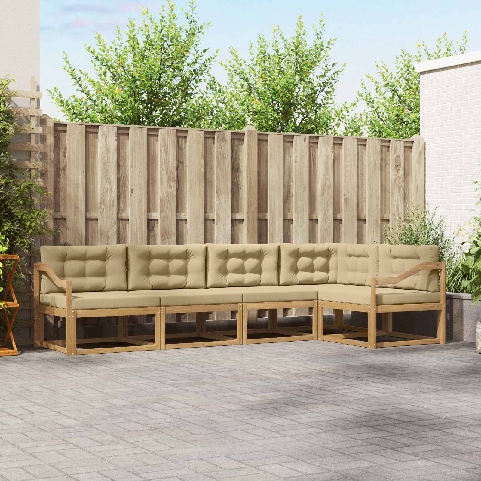 Outdoor-Sofagarnitur 4 stk. Weiß und Beige Polyester