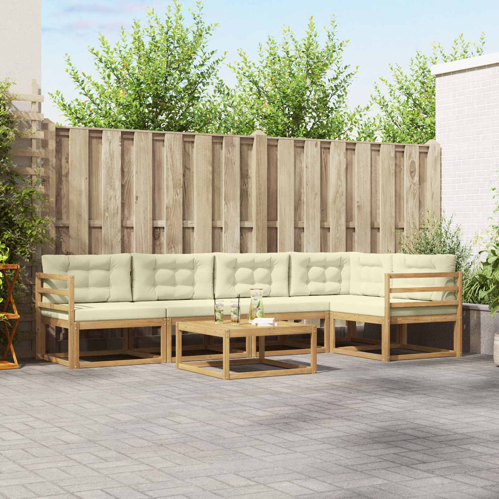 Outdoor-Sofagarnitur 6 stk. Weiß und Creme Polyester