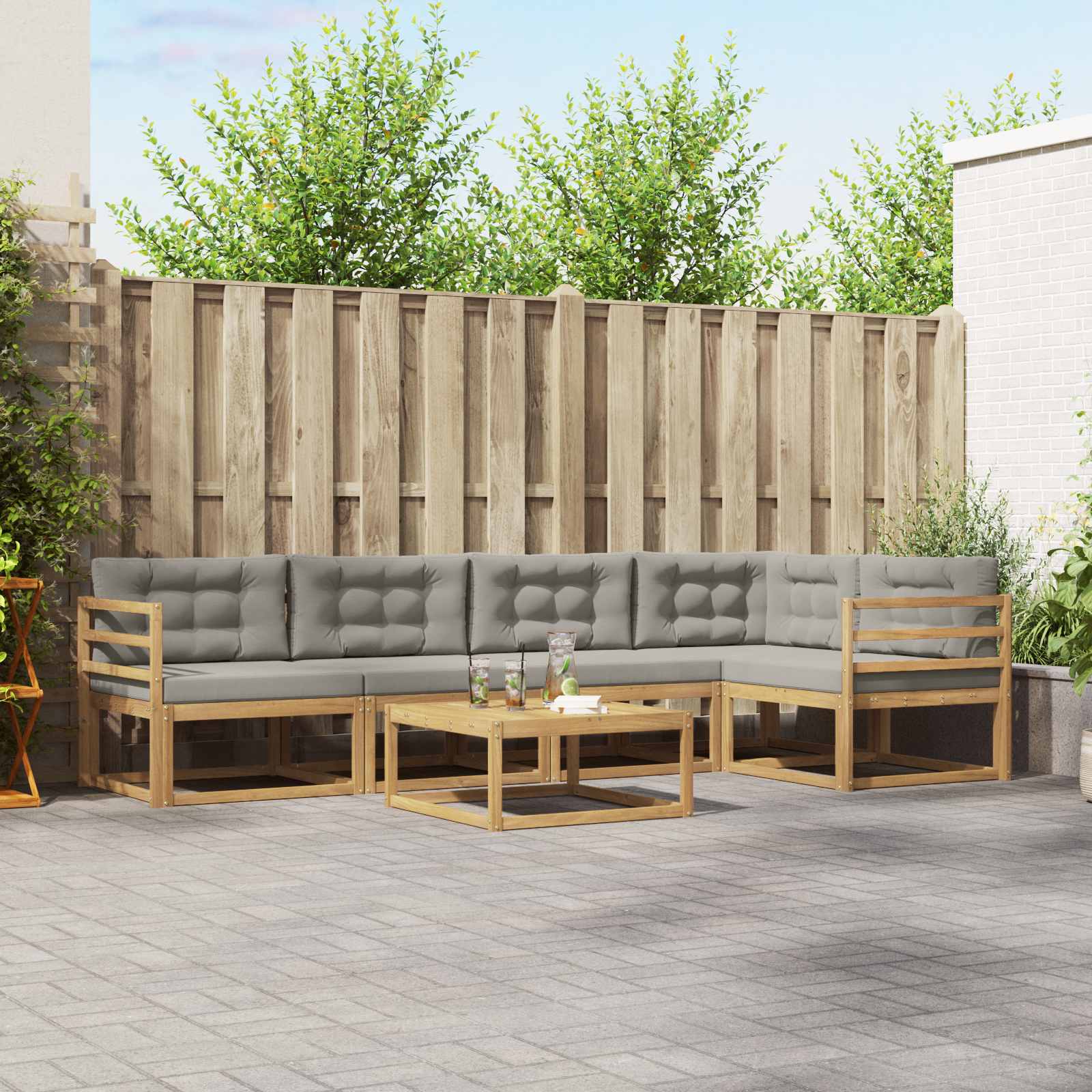 Outdoor-Sofagarnitur 6 stk. Weiß und Hellgrau Polyester