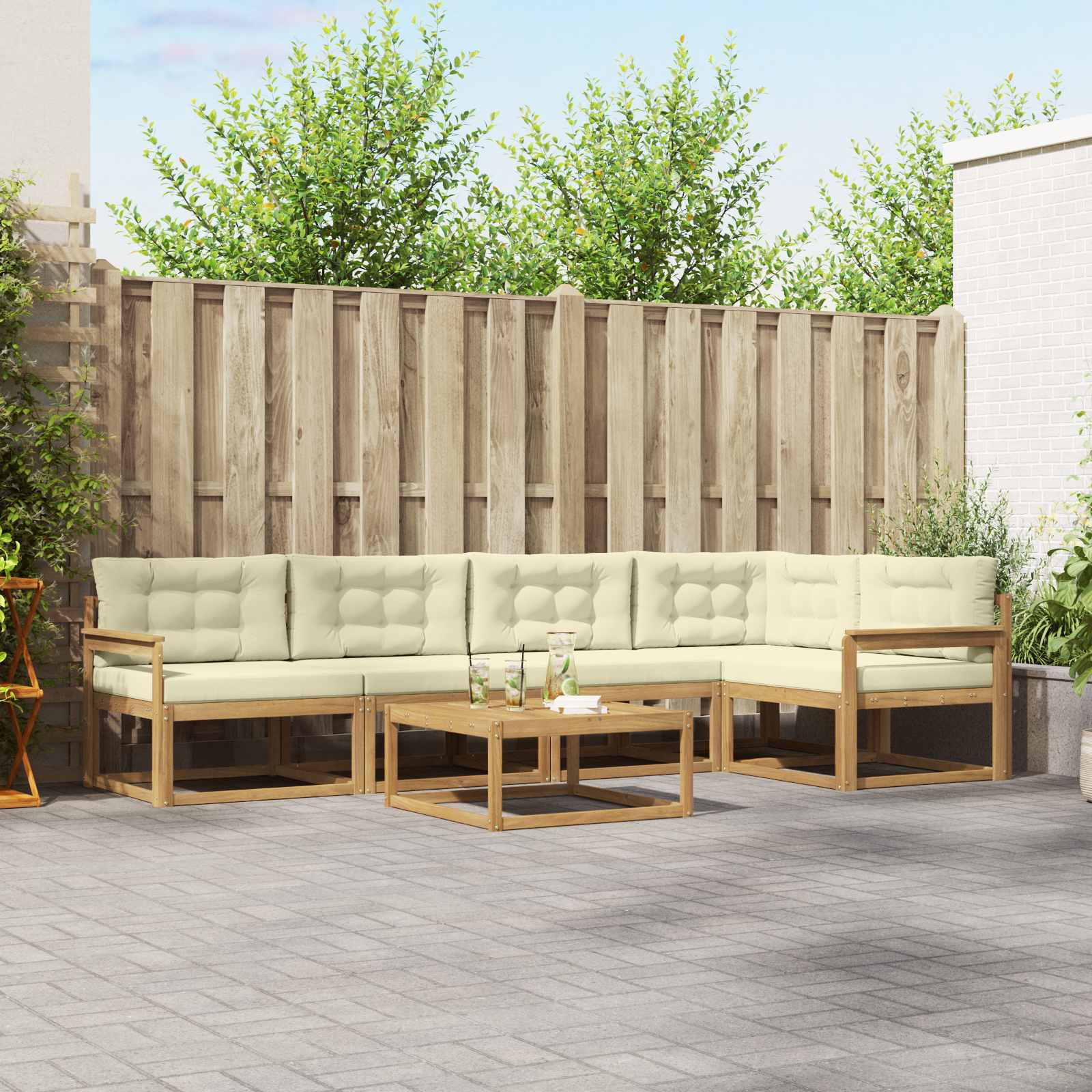 Outdoor-Sofagarnitur 6 stk. Weiß und Creme Polyester